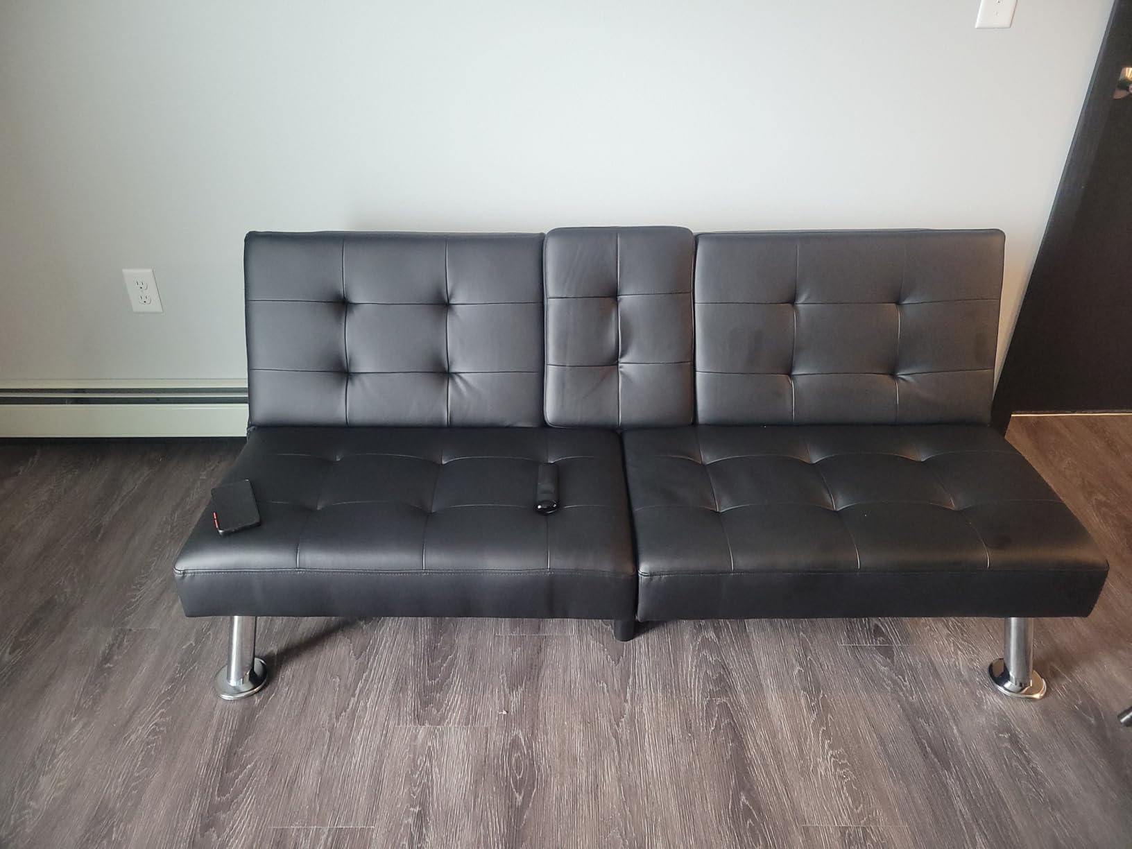 Homall Futon Sofa Bed, Leather Futon Couch with Removable Armrests, Adjustable Recliner Sleeper Sofa Bed with Dual Cup Holders for Living Room, Apartment, Office (Black) - Customer Photo 4