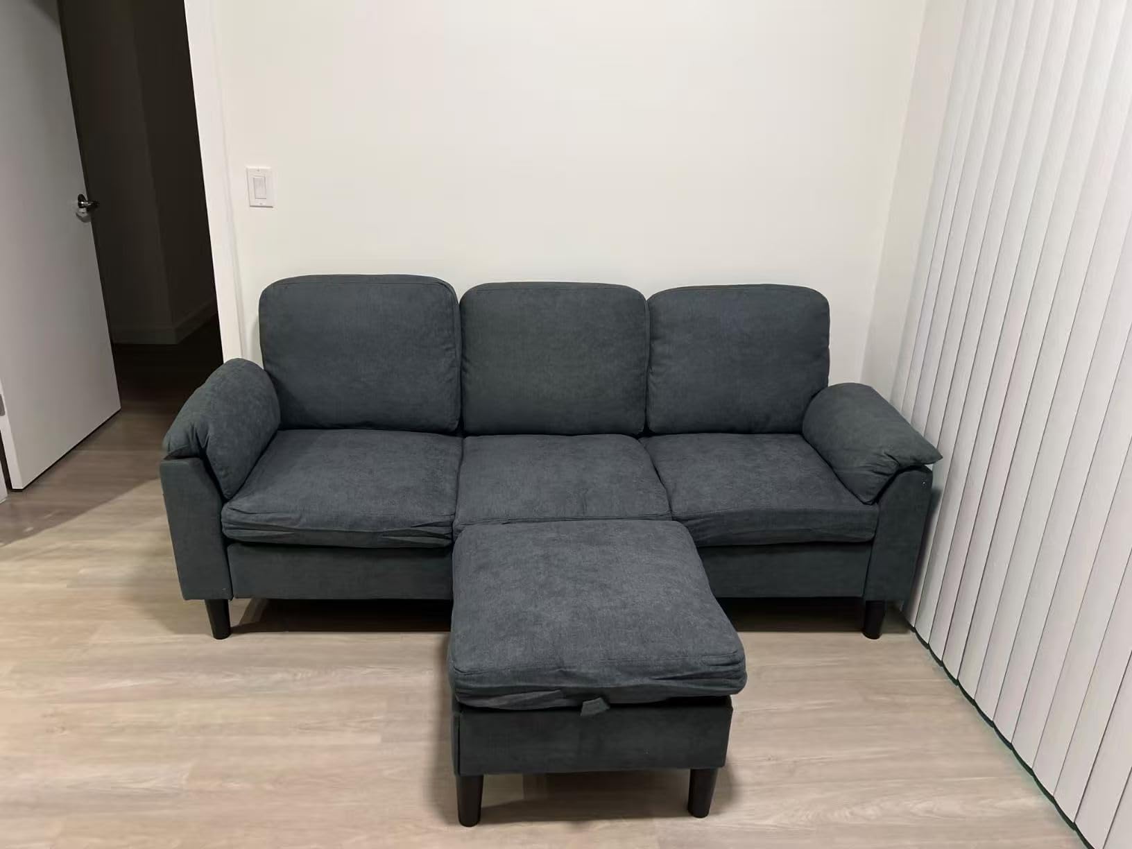 Vongrasig Convertible Sectional Couches, 3 Seat L Shaped Couch Sofa with Removable Pillows Soft Corduroy Fabric Small Couch Mid Century for Living Room, Apartment and Office Black - Customer Photo 3