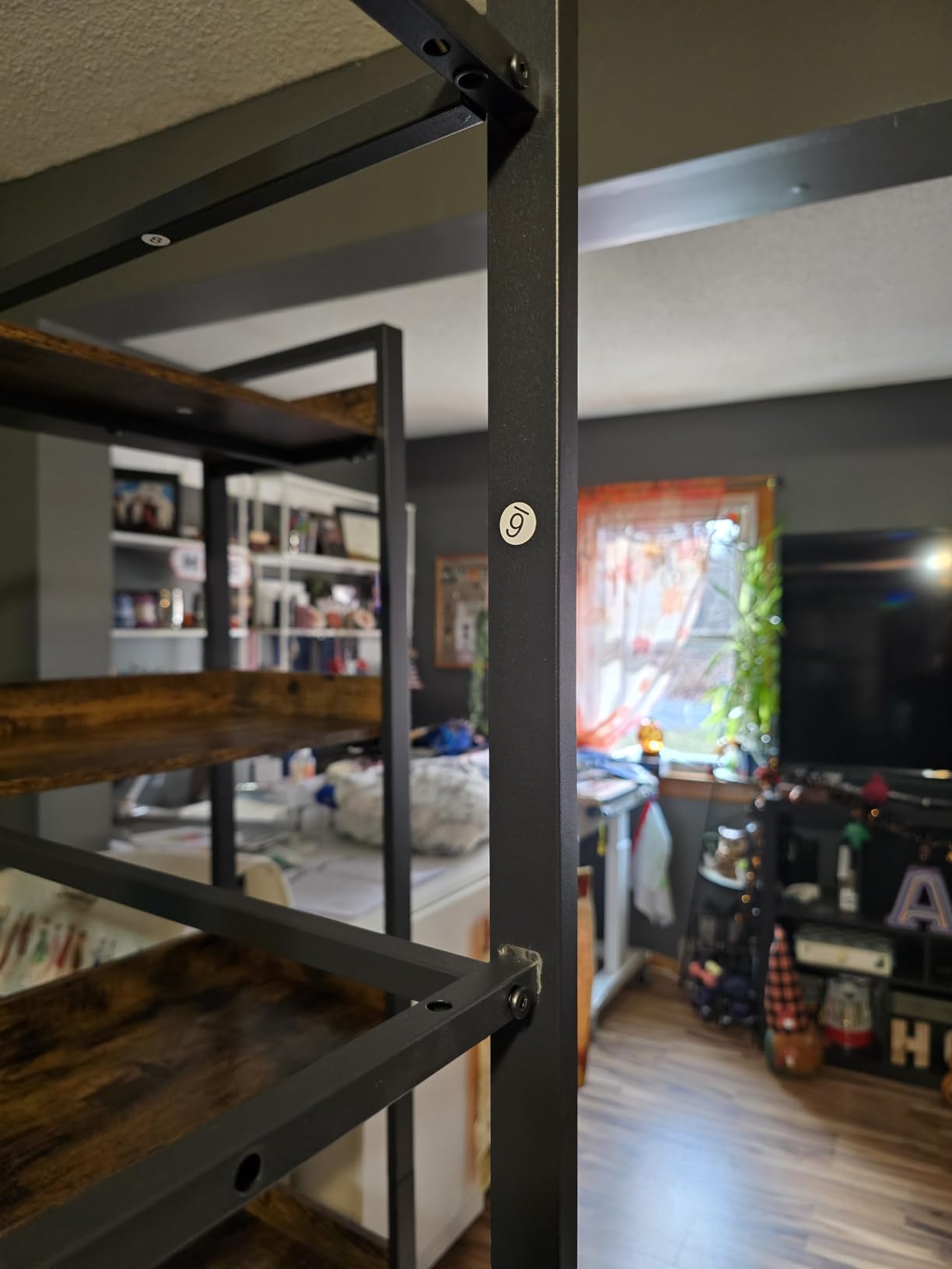 Rolanstar Bookshelf 6 Tier with 4 Hooks, Reversible Corner Bookshelf, 69