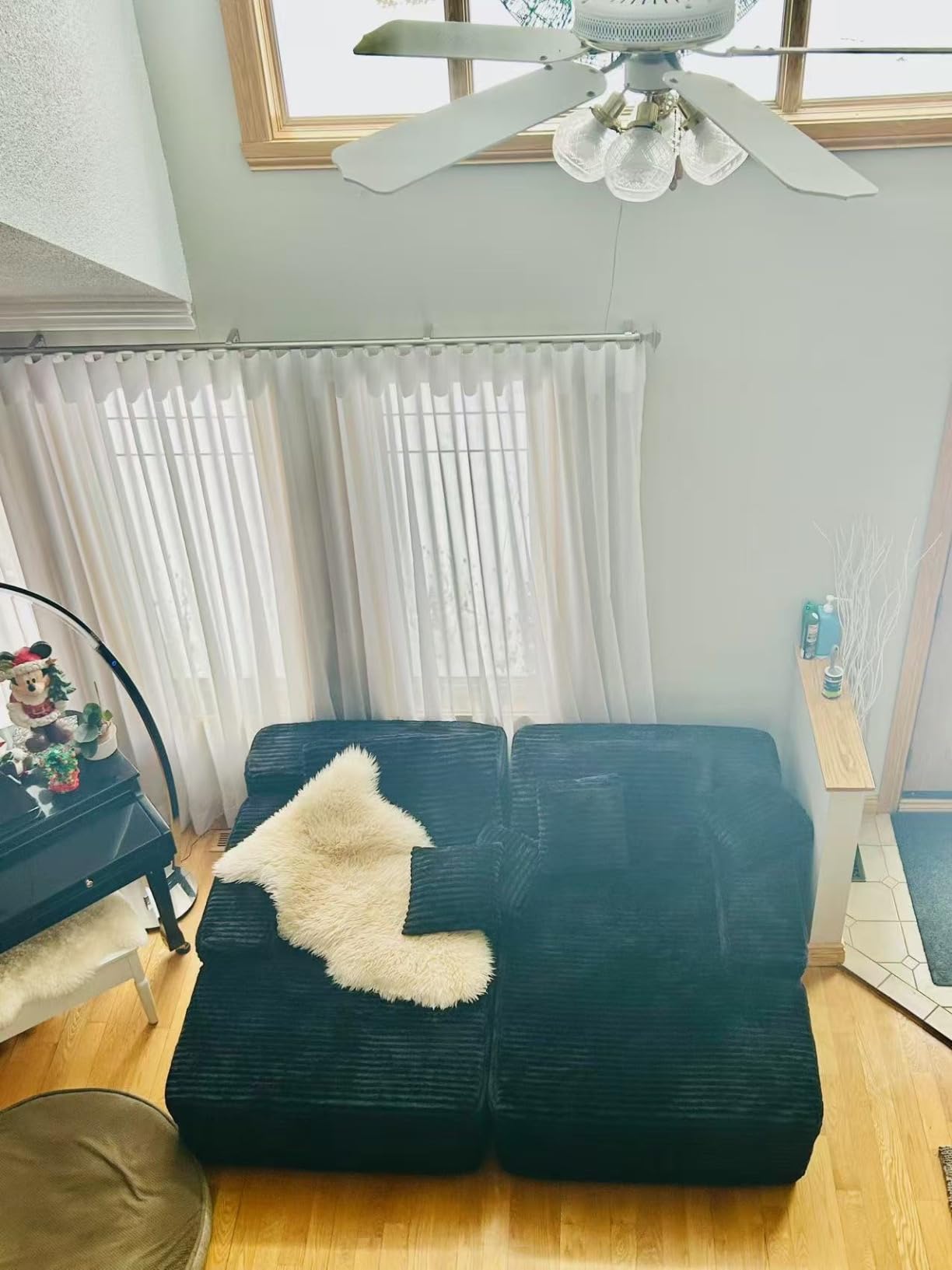 POEM PANDA Modular Sectional Sofa Double Recliner Chairs,Corduroy Sleeper Deep Seat Sofa Bed with 6 Pillows for Living Room,Boneless Memory Foam Couch,No Assembly Required Comfy Black Chaise Longue. - Customer Photo 1