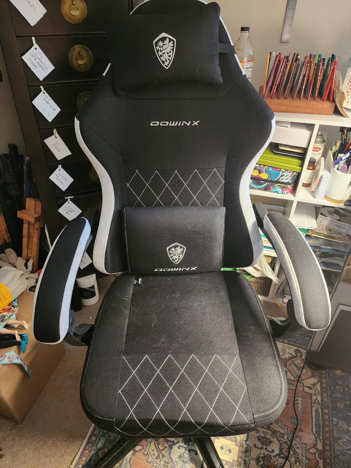 Dowinx Gaming Chair Fabric with Pocket Spring Cushion, High Back Ergonomic Computer Chair with Footrest for Adults, Massage Lumbar Support Swivel Game Chair for Office Gaming 300LBS, Black and Gray - Customer Photo 1