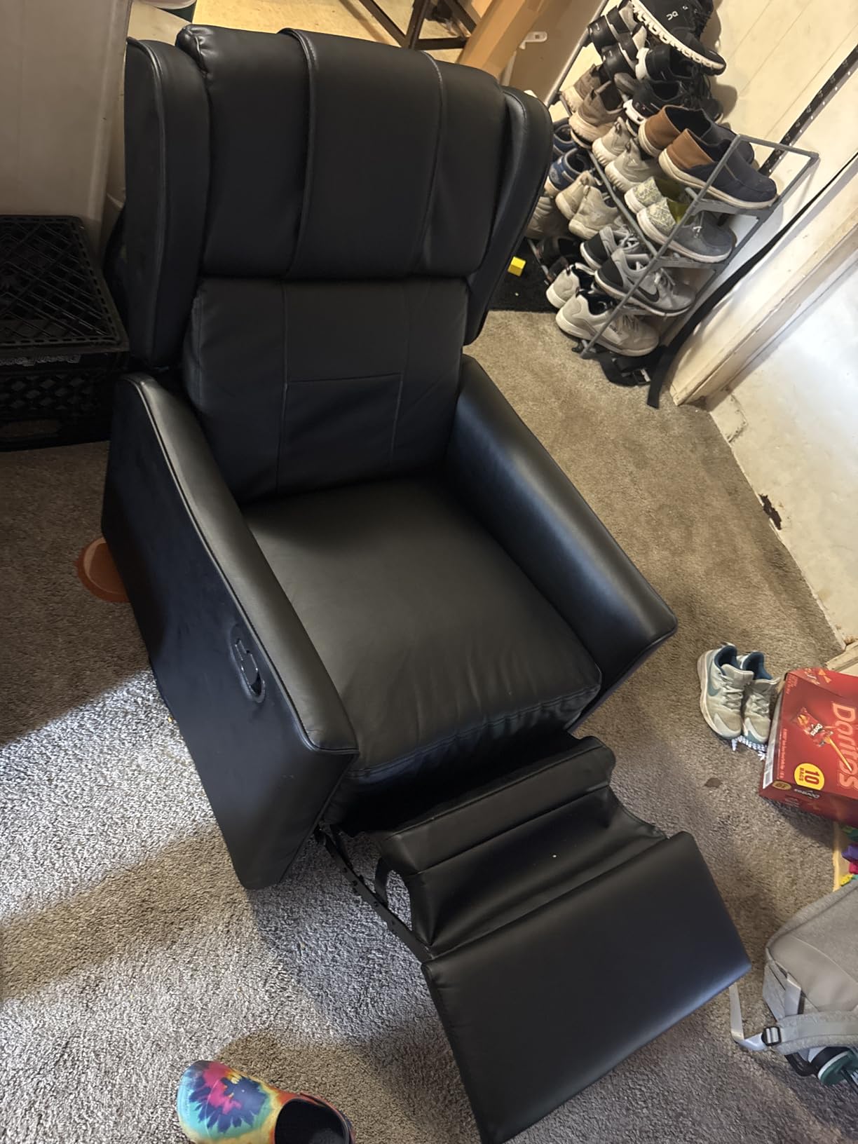 Recliner Chair, 360 Swivel Rocker Chair for Adults, FSC Certified Rocking Reclining for Small Spaces, Upholstered Leather Glider Recliner Nursery Sofa for Living Room, Nursery, Black - Customer Photo 1