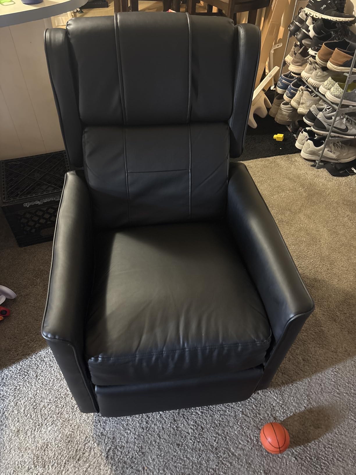 Recliner Chair, 360 Swivel Rocker Chair for Adults, FSC Certified Rocking Reclining for Small Spaces, Upholstered Leather Glider Recliner Nursery Sofa for Living Room, Nursery, Black - Customer Photo 2