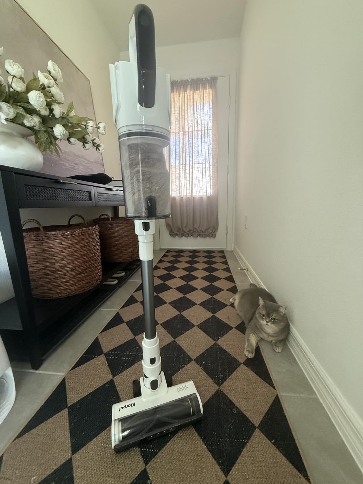 Cordless Vacuum Cleaner, 600W 50KPA 65Mins Runtime Fast Charging Vacuum Cleaner, Self-Standing LED Light Touch Screen Stick Vacuum for Home Light Weight,for Pet Hair/Carpet/Floor, White - Customer Photo 3