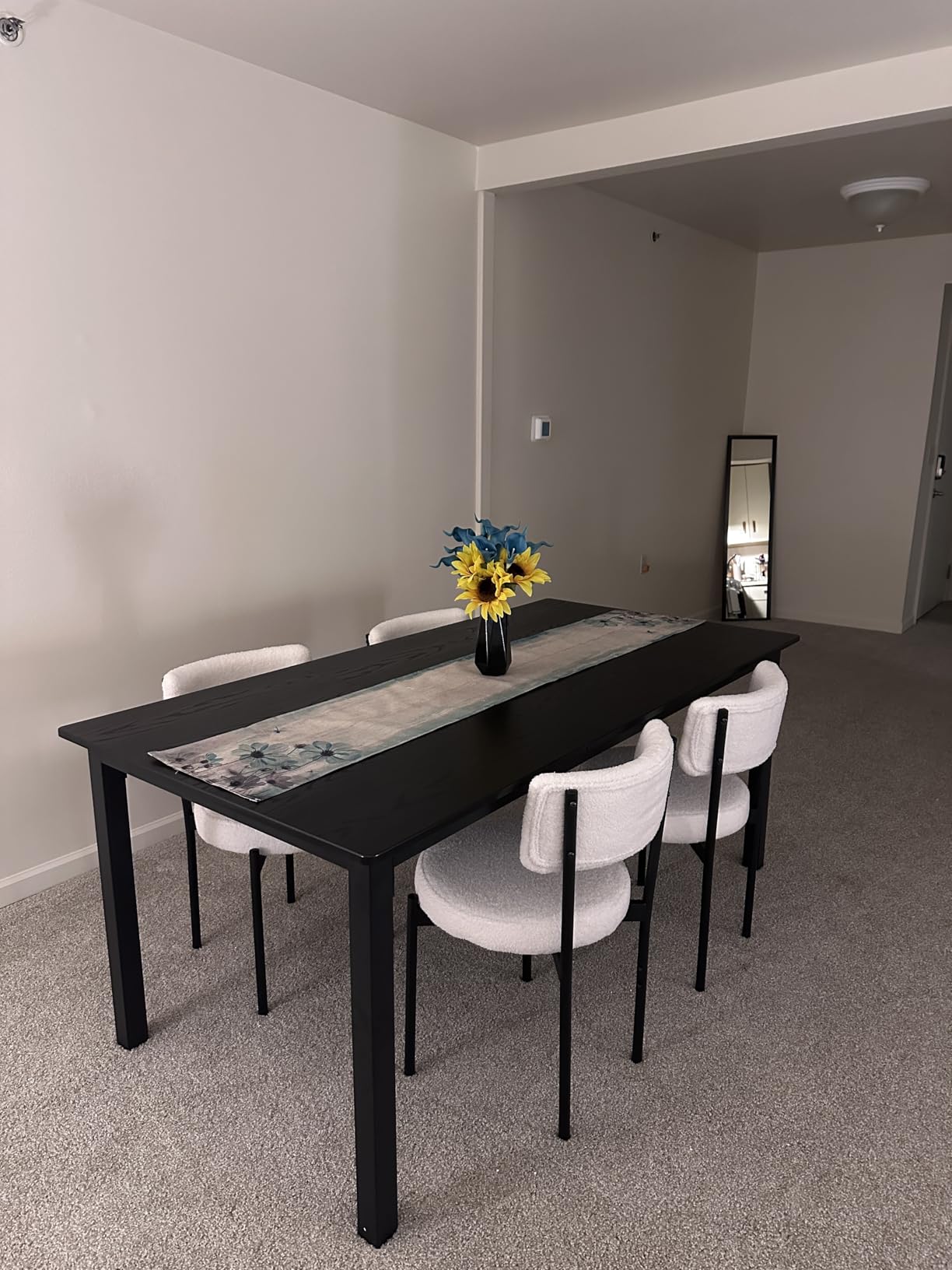 GarveeHome 70.8 in Industrial Dining Table for 6, Wooden Long Dinner Table with Mortise Tenon Design, Kitchen Table with Sturdy Metal Legs, for Dining Room Home Office Living Room, White Faux Marble, White Faux Marble/Black, 70.8 Inch - Customer Photo 1