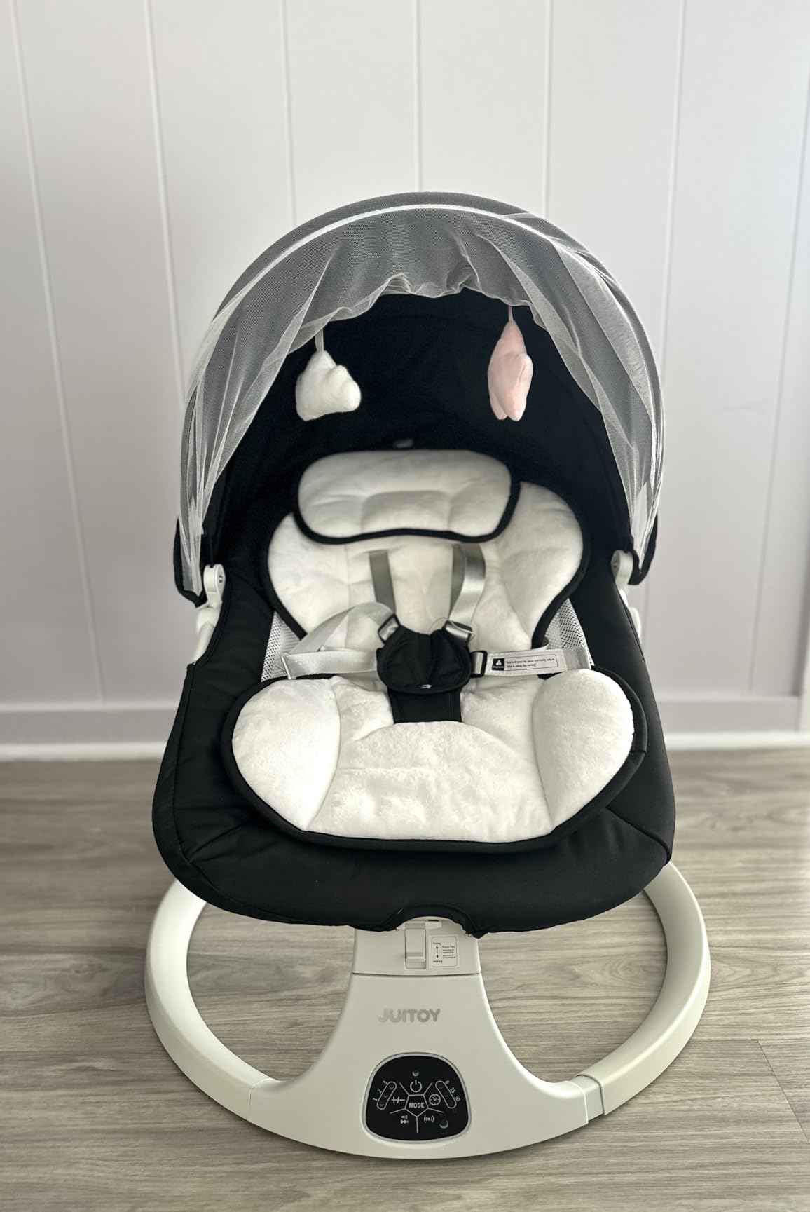 Baby Swing for Infants to Toddler Electric Newborn Swing with 5-Speed 5-Point Carabiner,with Bluetooth Music 10-Preset Melodies, Indoor and Outdoor use Black Customer Review Baby Swing for Infants to Toddler Electric Newborn Swing with 5-Speed 5-Point Carabiner,with Bluetooth Music 10-Preset Melodies, Indoor and Outdoor use Black - Customer Photo 1