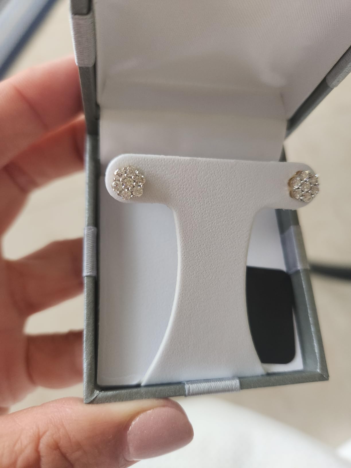 Gilded Lab-Grown Diamond 7 Stone Flower Earrings for Women in 925 Sterling Silver and 14KT Yellow Gold Plated Silver | Hypoallergenic Fine Jewelry | Hinged Closure | SI1 Clarity, F Color |1/4 Carat Total Weight - Customer Photo 1