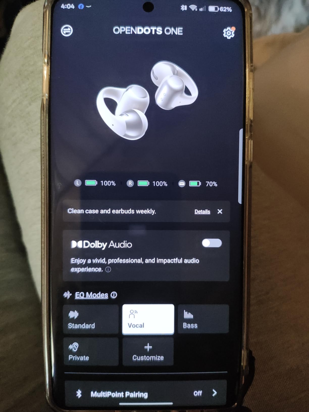 SHOKZ OpenDots ONE-Open-Ear Headphones, Clip-On Earbuds-Wireless Bluetooth Earbuds with Microphone-Secure, Lightweight, Comfort-Premium Dolby Audio-Water Resistant-Fast Charging-Up to 40 hrs Playtime - Customer Photo 1