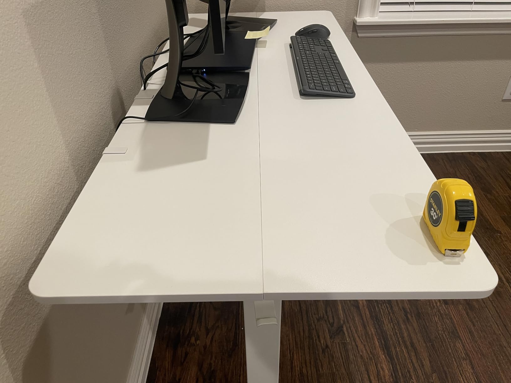 Veken 55 Inch Large Electric Standing Desk,Sit to Stand Up, Heights Adjustable, Work Home Office Computer Table for Study, Walking Pad, Writing, and Games, Wooden Desktop Desks, White - Customer Photo 1