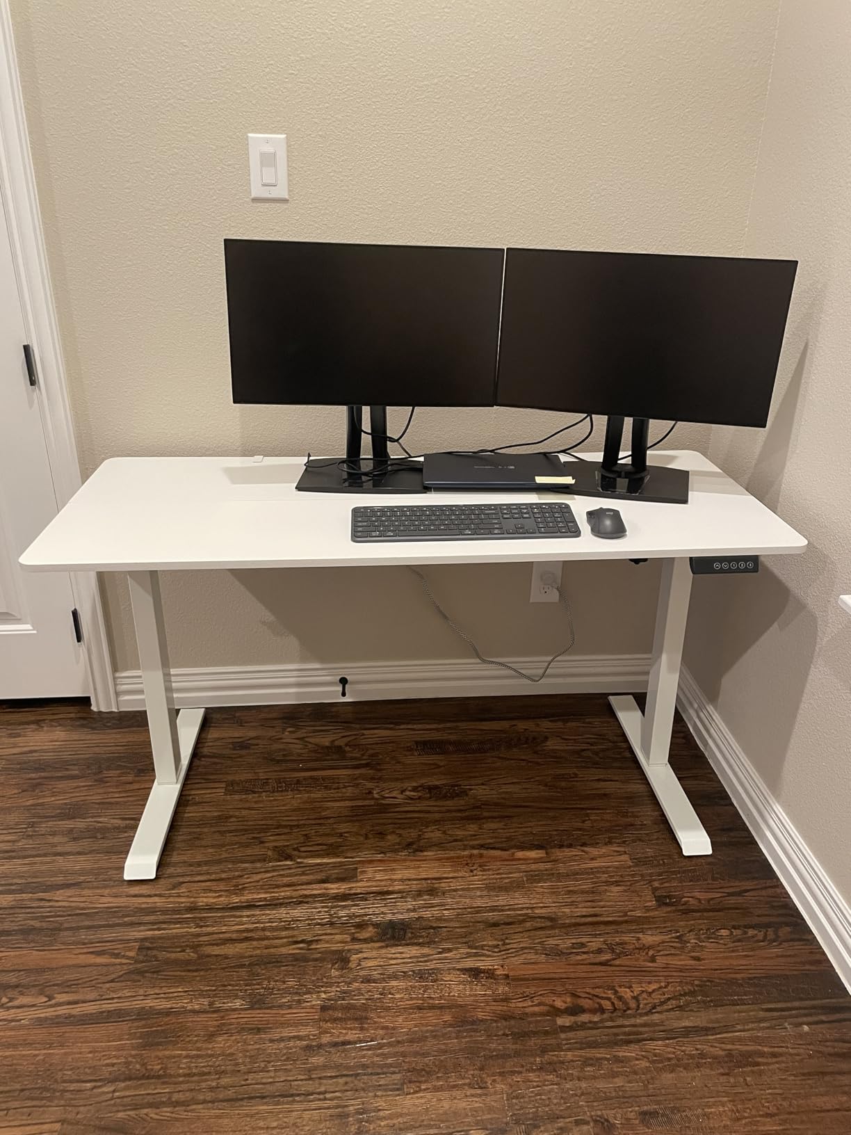 Veken 55 Inch Large Electric Standing Desk,Sit to Stand Up, Heights Adjustable, Work Home Office Computer Table for Study, Walking Pad, Writing, and Games, Wooden Desktop Desks, White - Customer Photo 2