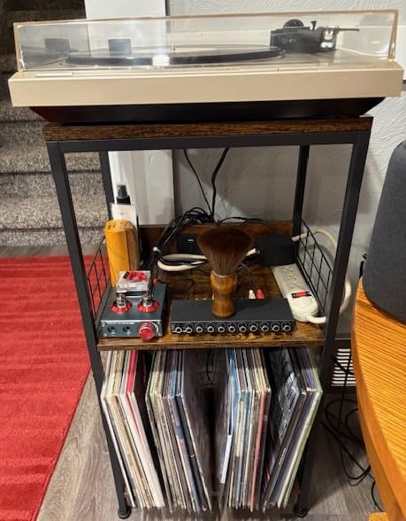 PLOOHT Large Record Player Stand with Charging Station - Turntable Stand with 3-Tier Vinyl Record Storage, Record Player Table for Living Room Bedroom (Rustic Brown) - Customer Photo 2