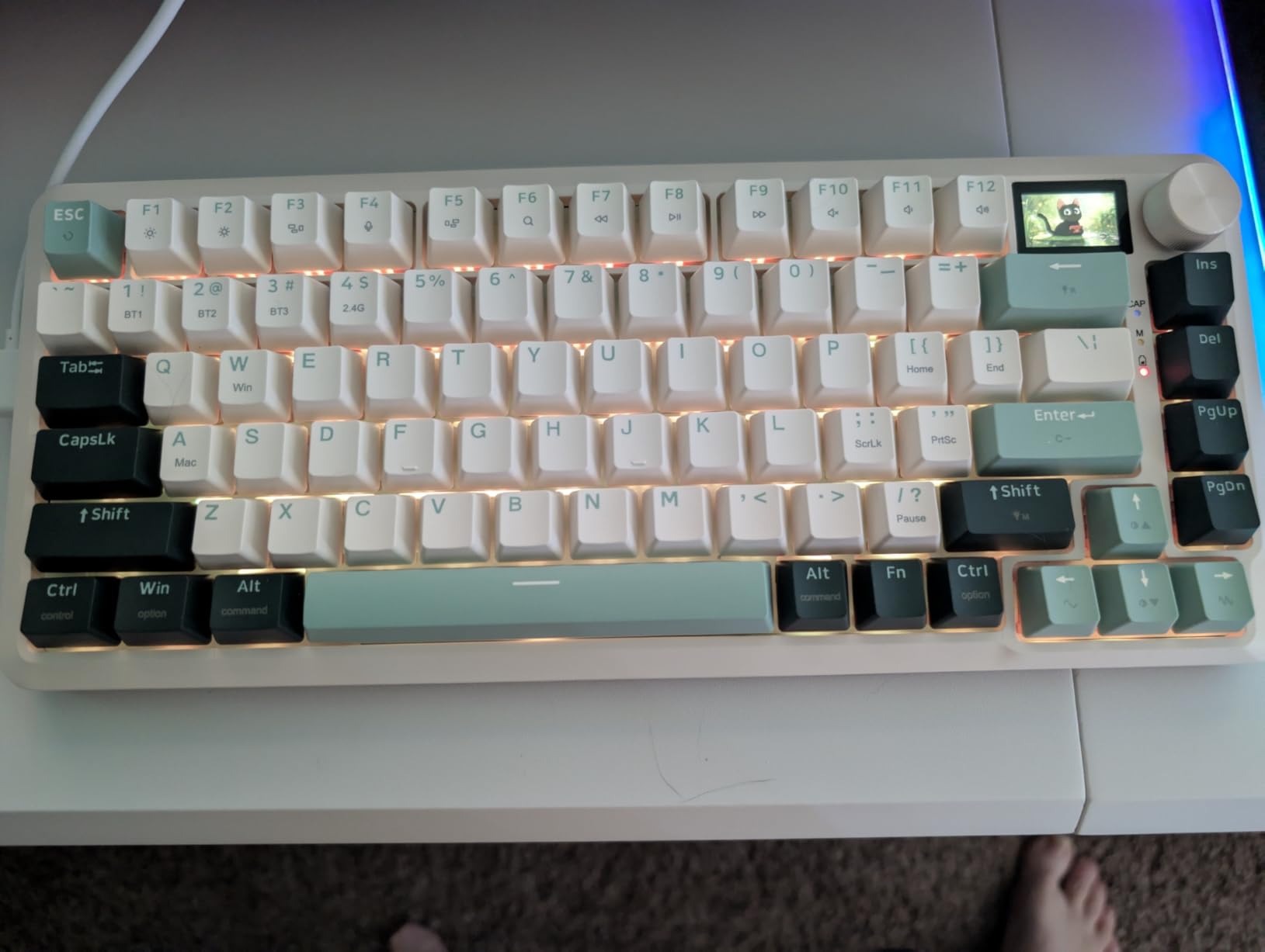 Redragon K708 Pro Wireless Mechanical Gaming Keyboard - Gasket-Mounted RGB Backlit, 81 Customizable Keys, 3-Mode (2.4G/Bluetooth/USB), Hot-Swap Pre-Lubed Switches, Screen & Control Knob - White Green - Customer Photo 1