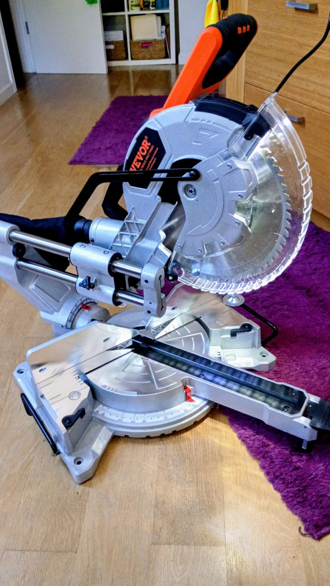 VEVOR Sliding Compound Miter Saw, 12-Inch Blade, 15 Amp Motor, 60-Tooth, Corded Double Bevel Sliding Miter Saw, LED Precision Alignment, Angle Adjustable, for Wood, Composite Decking, Laminates - Customer Photo 1