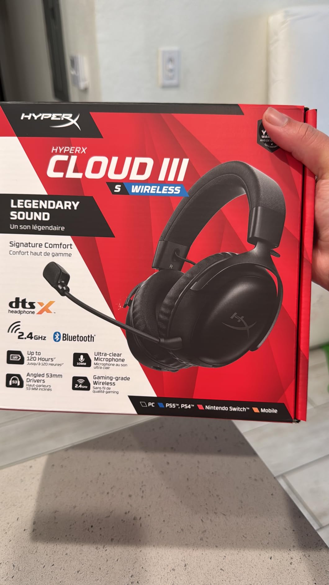 HyperX Cloud III S – Wireless Gaming Headset for Multi-Platform, 2.4GHz, Bluetooth, Battery Life up to 120 Hours 2.4GHz / 200 Hours Bluetooth, 53mm Angled Drivers, Detachable Mic – Black - Customer Photo 3