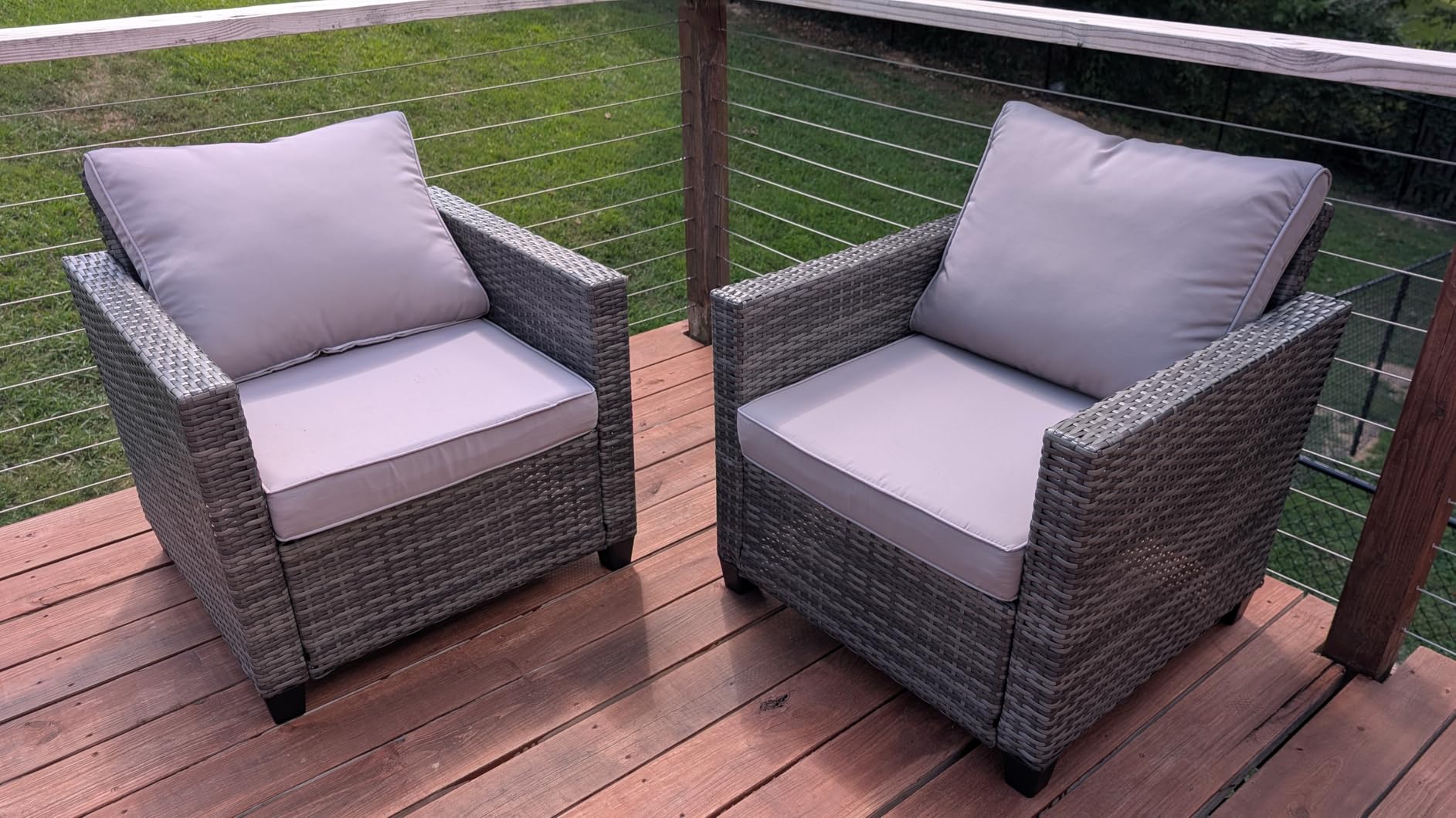 Garvee Outdoor Patio Furniture Set 5 Pieces, PE Rattan Wicker sectional Patio Conversation Set with Waterproof Cusions and Coffee Table, Brown and Blue - Customer Photo 1