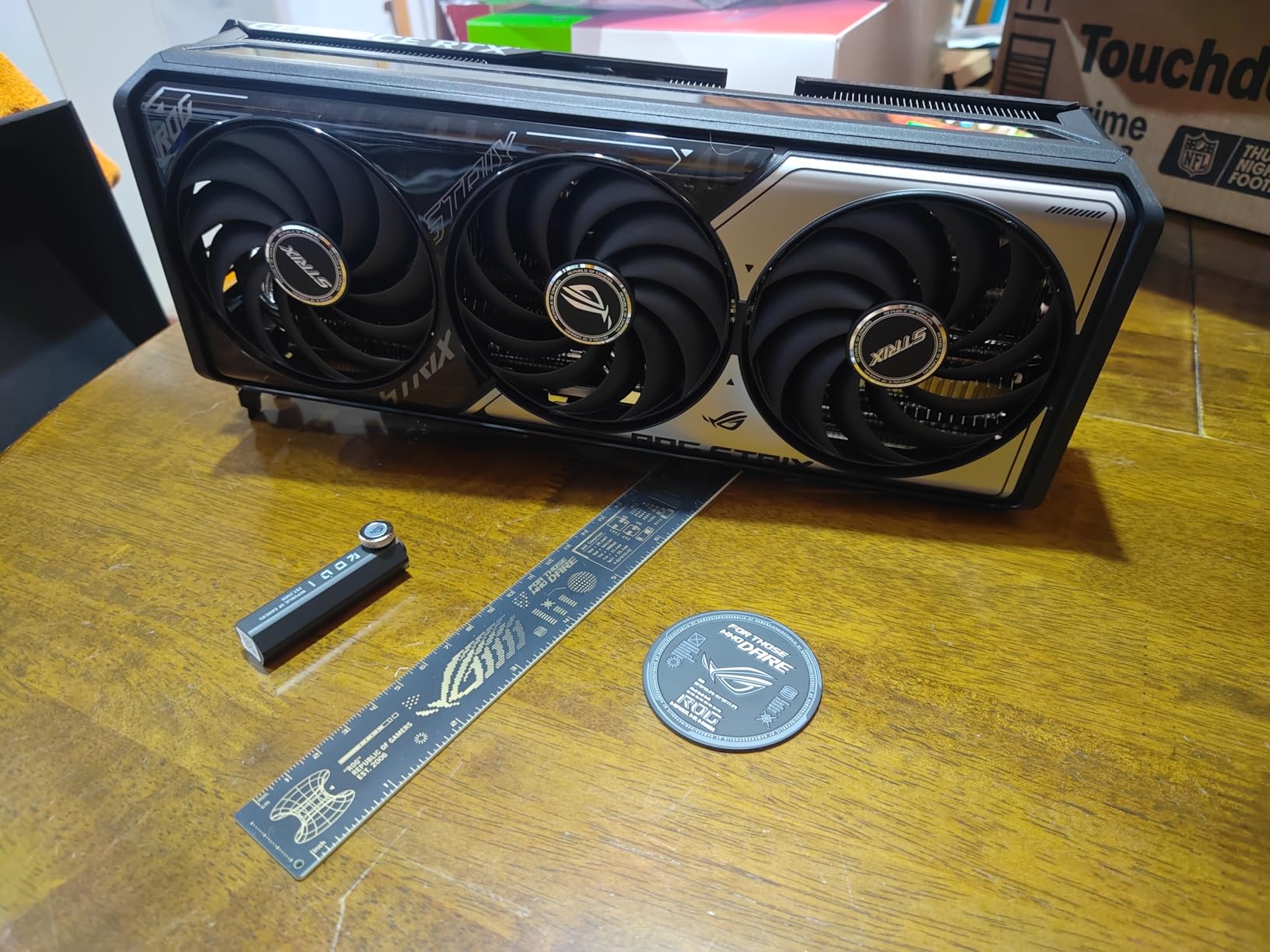 ASUS ROG Strix GeForce RTX 5070 Ti OC Edition 16GB GDDR7 Graphics Card (PCIe 5.0, HDMI/DP 2.1, 3.2-slot, Axial-tech fans, MaxContact design with vapor chamber, phase-change GPU thermal pad, aura sync) Customer Review ASUS ROG Strix GeForce RTX 5070 Ti OC Edition 16GB GDDR7 Graphics Card (PCIe 5.0, HDMI/DP 2.1, 3.2-slot, Axial-tech fans, MaxContact design with vapor chamber, phase-change GPU thermal pad, aura sync) - Customer Photo 1