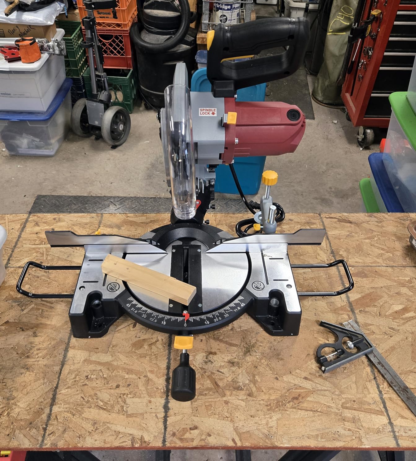 10-inch Compound Miter Saw, 5000RPM, 15 Amp, Single Bevel 0-45° with Extension Table, 36T Blade, Power Saw for Metal, Plastic, Wood, Laminates - Customer Photo 1