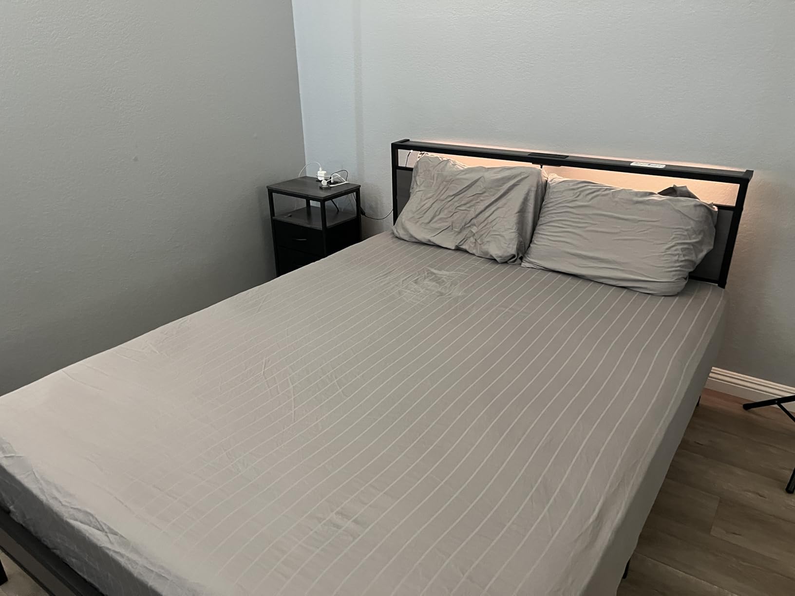 Queen Bed Frame with Headboard & Footboard, Bed Frame with Built-in Charging Station & LED Light, Storage Shelf, Noise-Free, No Box Spring Needed, Easy Assembly, Classic Black - Customer Photo 1