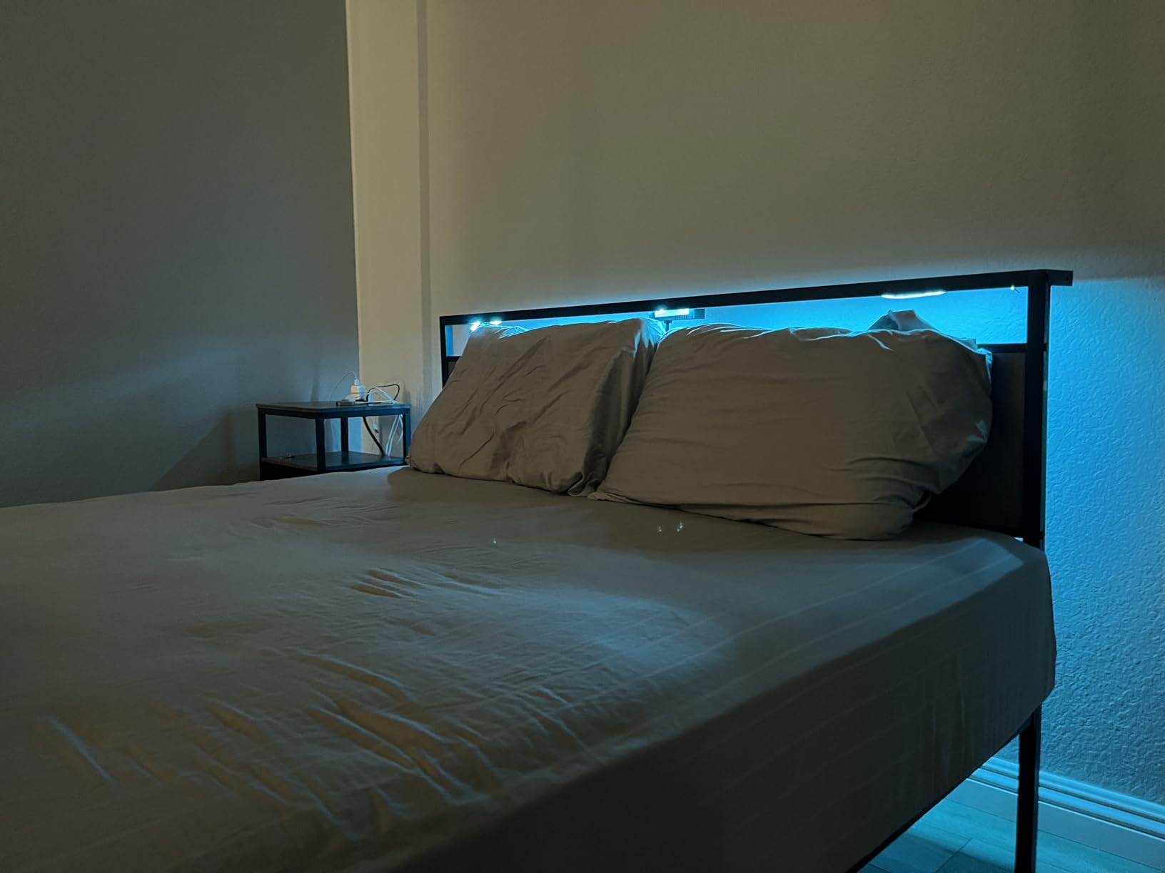 Queen Bed Frame with Headboard & Footboard, Bed Frame with Built-in Charging Station & LED Light, Storage Shelf, Noise-Free, No Box Spring Needed, Easy Assembly, Classic Black - Customer Photo 2