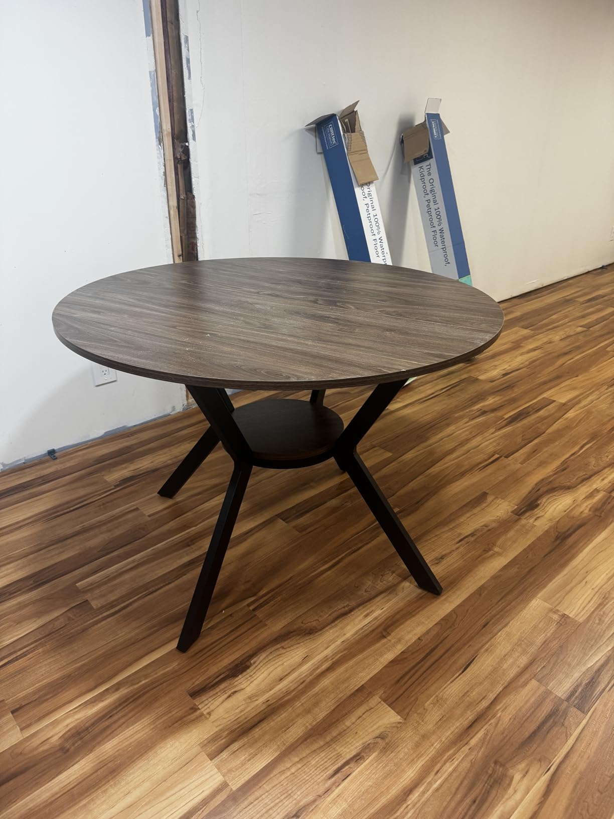 Black Dining Table for 2-4, 42 Inch Round Kitchen Table with Storage, Wooden Circle Dinner Table with Metal Legs, Rustic Mid Century Modern Dining Room Tables for Kitchen, Living Room, Dining Room - Customer Photo 1
