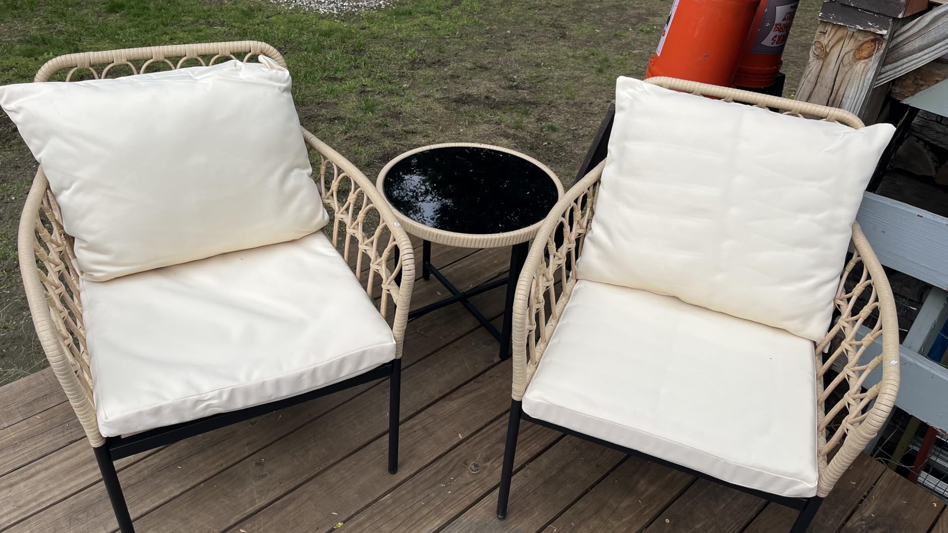 GarveeLife 4 Pieces Patio Furniture Sets Wicker Outdoor Patio Table and Chairs Set with Glass Side Table, Loveseat Chairs, Boho Rattan 4 Seater Conversation Sets for Backyard, Porch, Bistro, Black - Customer Photo 1