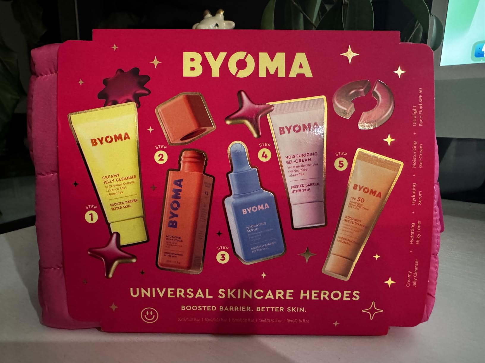 BYOMA Universal Skincare Heroes (5-Piece Kit) - Skincare Gift Set with Jelly Cleanser, Milky Toner, Hydrating Serum, Gel Cream & SPF 50 - Skin Barrier Repair Gift Set with Makeup Bag - Customer Photo 4