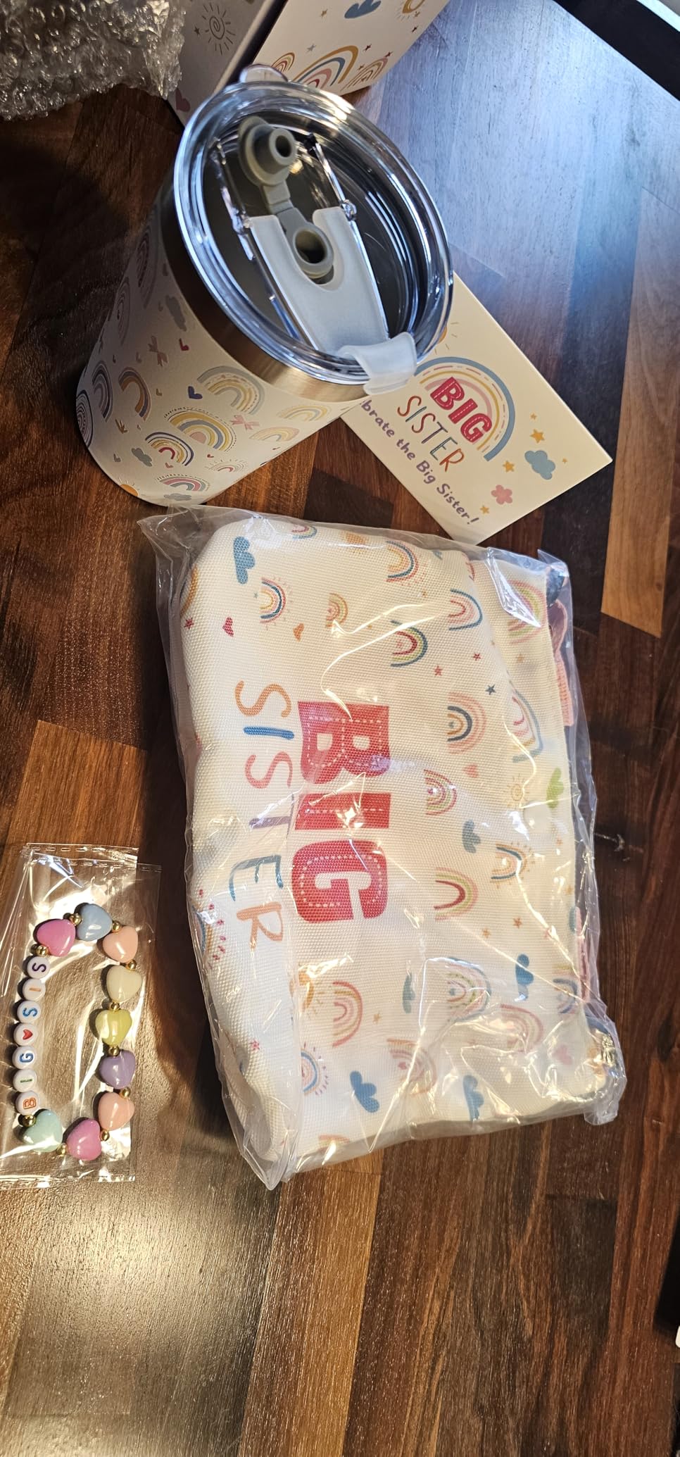 Big Sister Gift for Girls Sibling From New Baby - 12oz Stainless Steel Tumbler, Sunglasses, Canvas Tote Bag, Bracelet, Butterfly Hair Clips - Sibling Announcements & Baby Shower -5PCS - Customer Photo 4