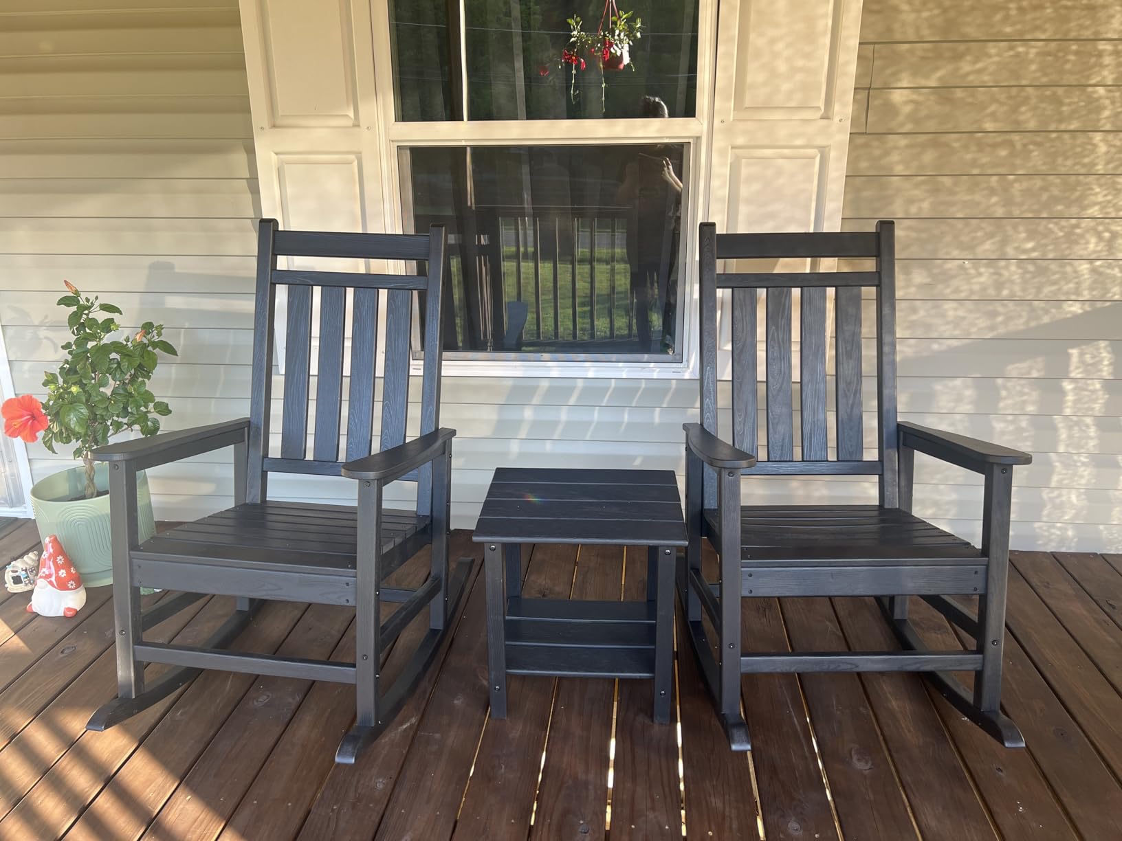 Poly Lumber Rocking Chair Outdoor Set of 4- HDPE High Back Porch Rocker Chairs for Adults - All Weather Resistant Furniture for Patio - Gray - Customer Photo 2