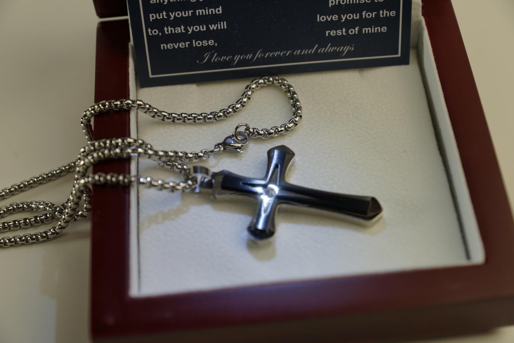 Son Gifts From Mom To My Son Necklace From Dad Faith Cross Necklace Present Graduation Birthday Christmas Gifts Message Card＆LED Gift Box - Customer Photo 1