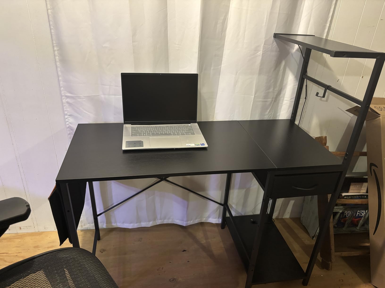 Bestier Gaming Desk with Drawer, 44 Inch Small Computer Desk with PC Shelf, Gaming Table with LED Lights for Small Spaces, Reversible Gamer Desk with Storage Bag & Side Hook, Black-RED - Customer Photo 3