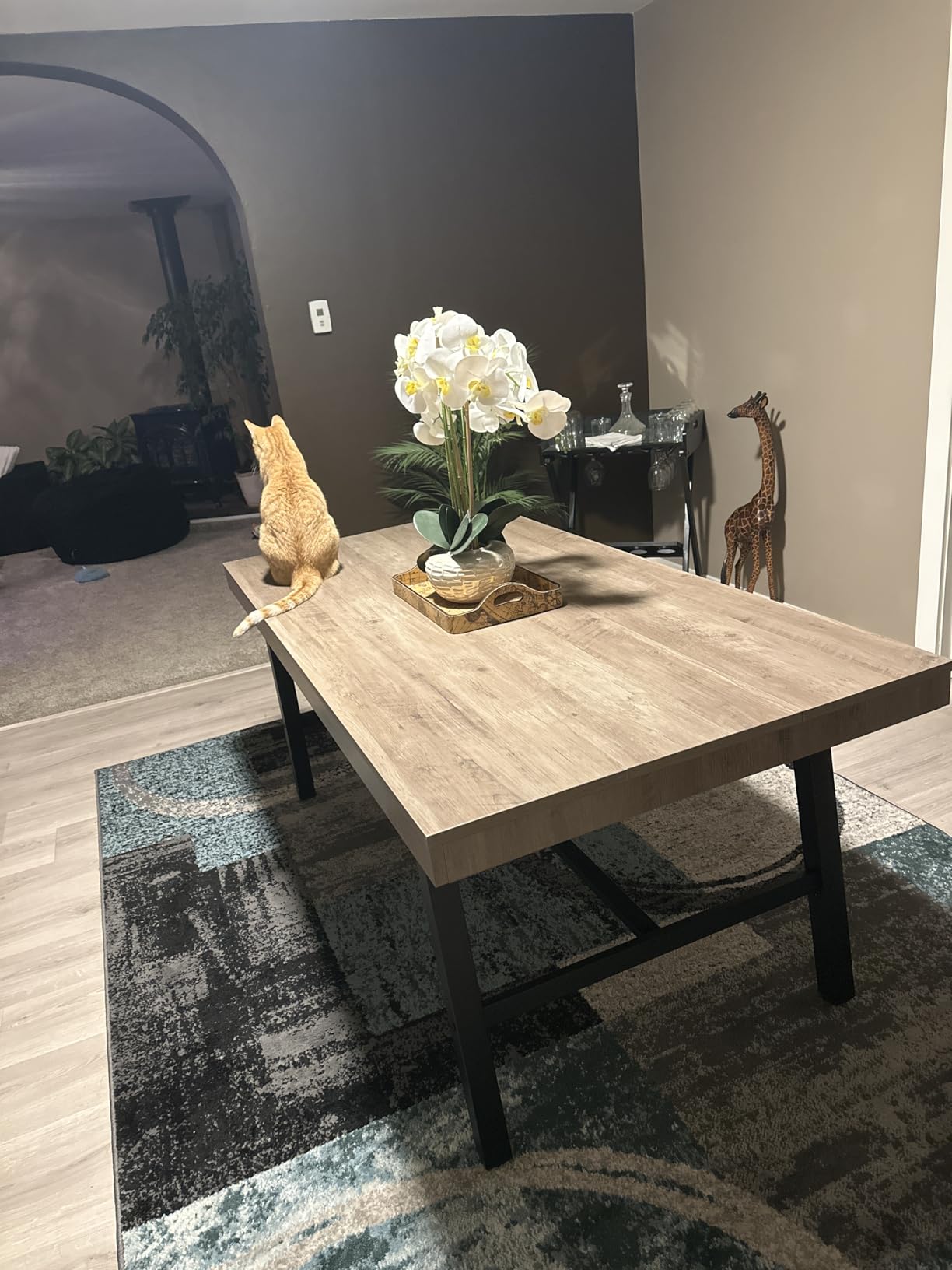 GarveeHome Industrial Dining Table for 4-6 People, 63 in Long Wooden Kitchen Table with Sturdy Metal Frame & Natural Wood Finish - Seats 4 Rectangular Counter for Dinner, Kitchen, Dining Room - Black - Customer Photo 1