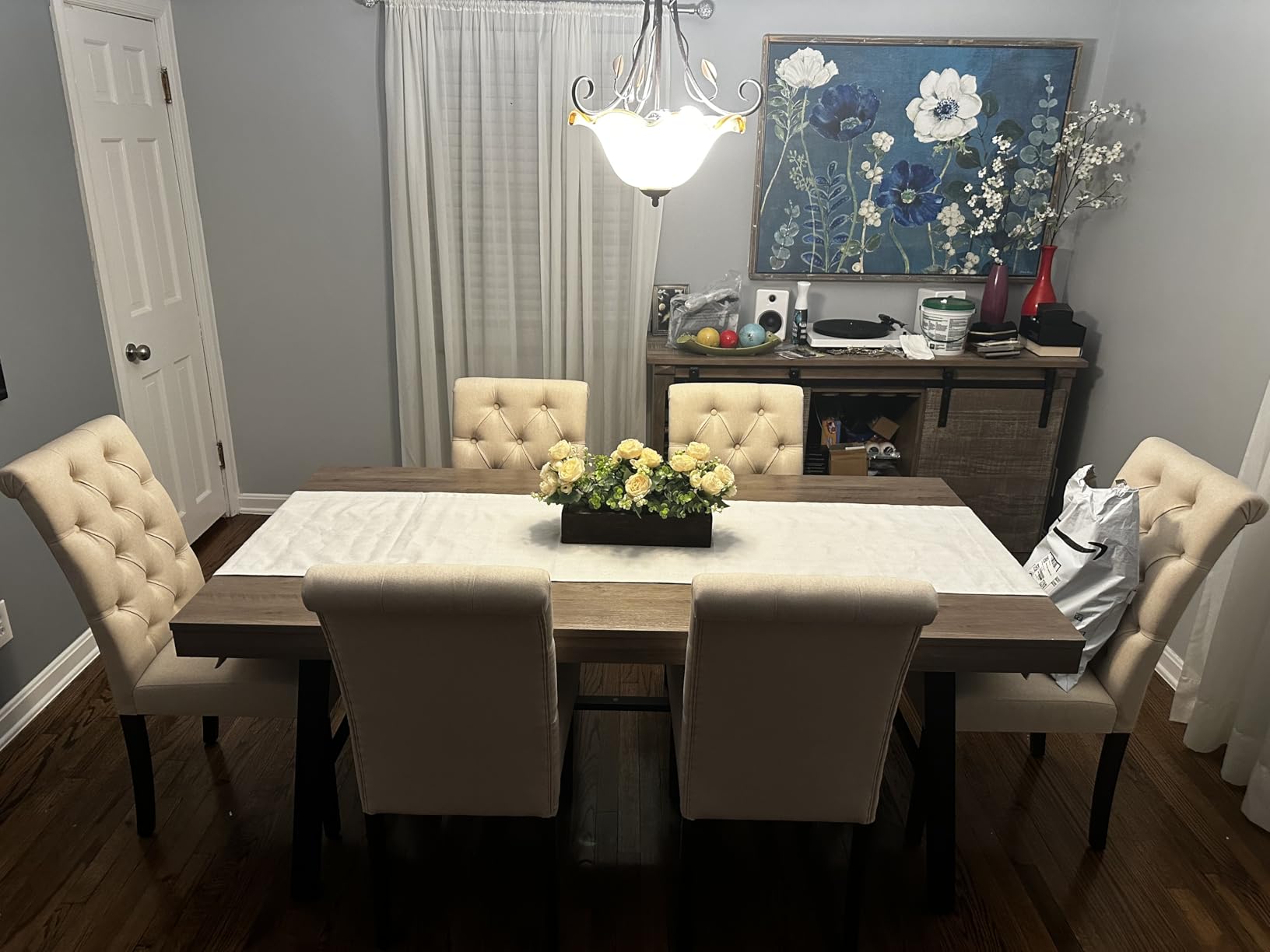 GarveeHome Industrial Dining Table for 4-6 People, 63 in Long Wooden Kitchen Table with Sturdy Metal Frame & Natural Wood Finish - Seats 4 Rectangular Counter for Dinner, Kitchen, Dining Room - Black - Customer Photo 2