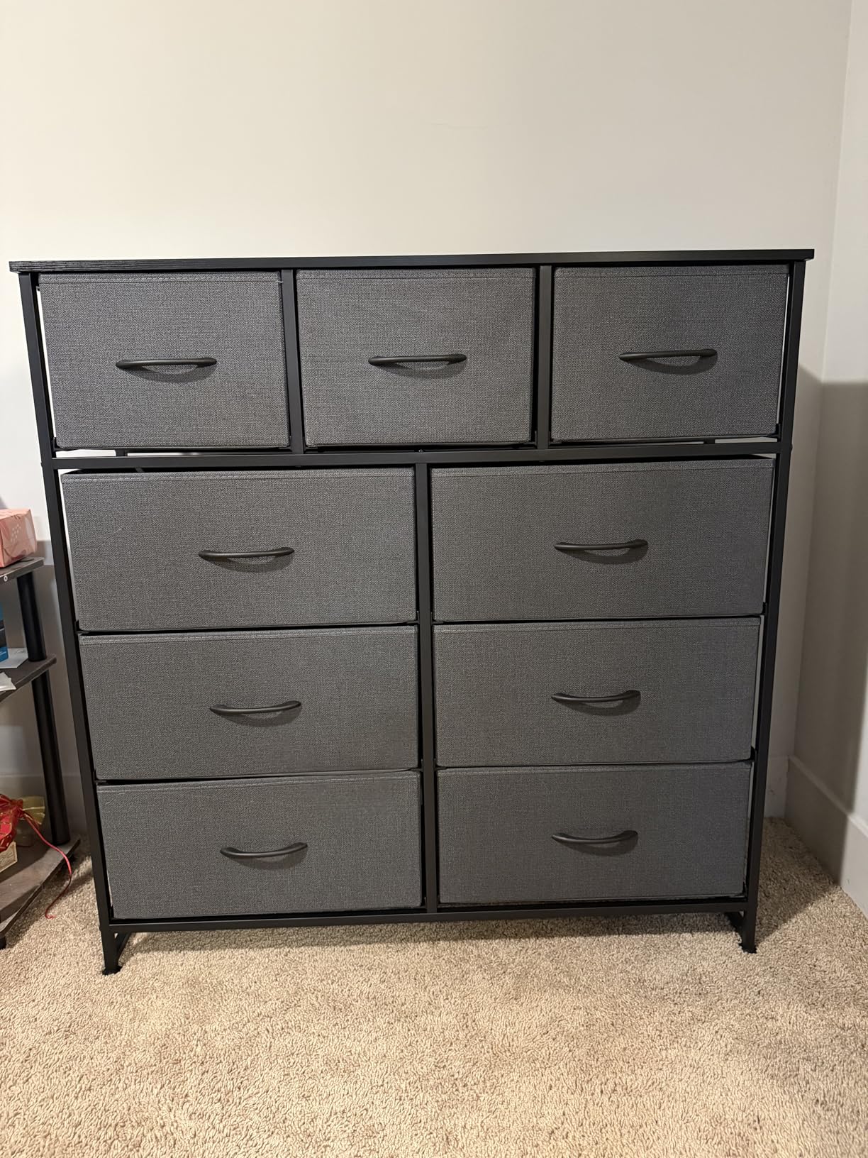 DUMOS 9 Drawer Dresser for Bedroom, Fabric Storage Organizer with Sturdy Metal Frame, Wooden Top Chest of Drawers for Closet Nursery Entryway Guest Room, Matte Black - Customer Photo 2
