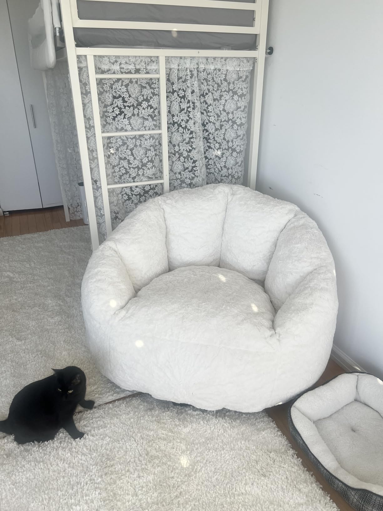 Gericco Giant Bean Bag Swivel Chair for Adults - Comfy Plush Round Shell Soft Accent Beanbag Chair, Oversized Cozy Floor Sofa Reading Chair for Living Room, Bedroom & Game Rooms, Gray - Customer Photo 1