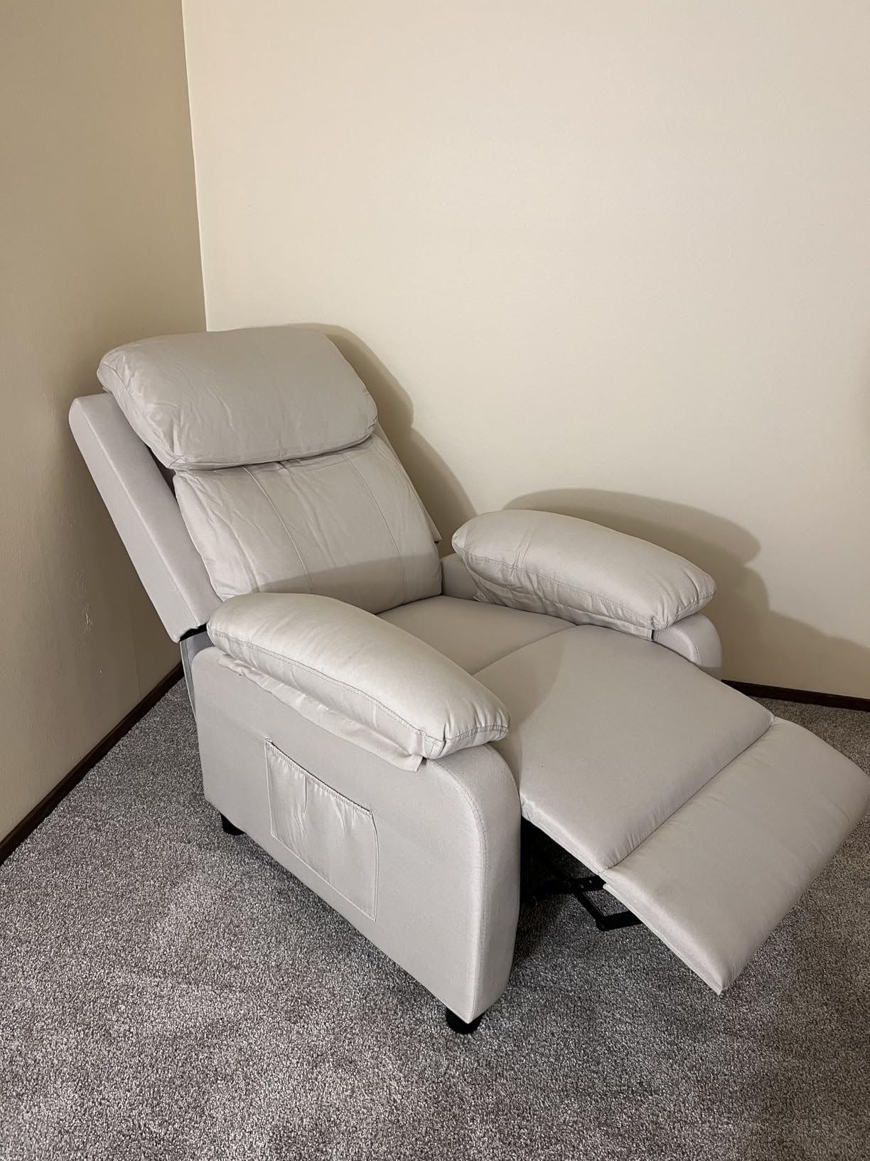 Recliner Chair for Adults, Padded Deep Seat Reading Chair with Side Pockets, Small Recliners for Small Spaces, Adjustable Chair for Living Room, Bedroom, and RV (Linen) - Customer Photo 1