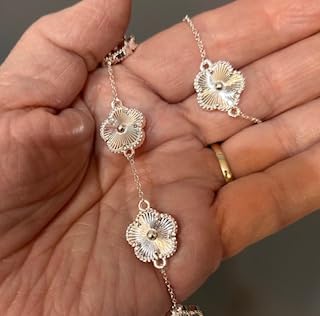 Freinit 4Pcs Gold Necklace Earrings Bracelet Set, 18K Gold Plated Flower Jewelry Set Floral Pendant Stud Gold Jewelry Sets for Women,Christmas Birthday Lucky Gift for Mom Wife Daughter GF - Customer Photo 1