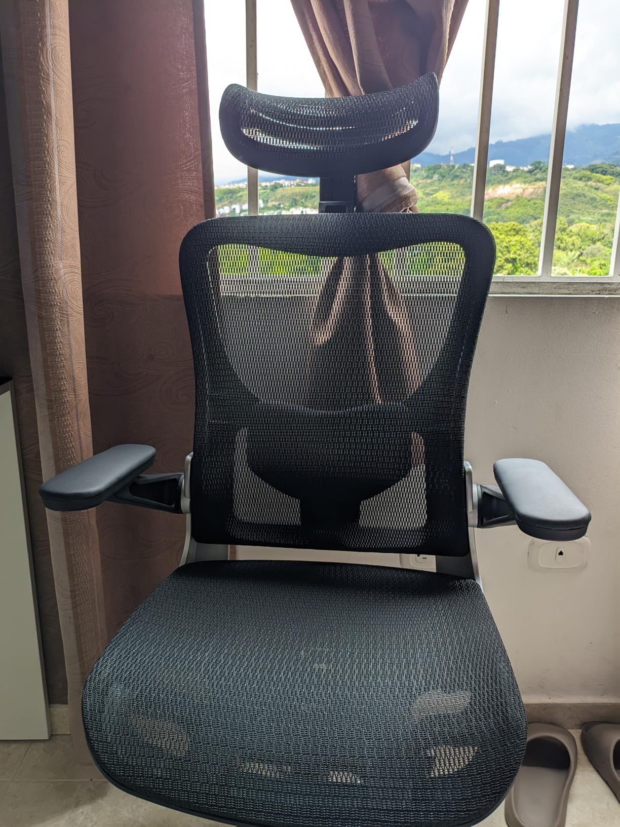 Ergonomic Office Chair，Mesh Seat Cushion with Flip-Up Armrests and 3D Headrest, Adjustable Lumbar Support, SGS Class 4 Gas Clylinder，Black - Customer Photo 2