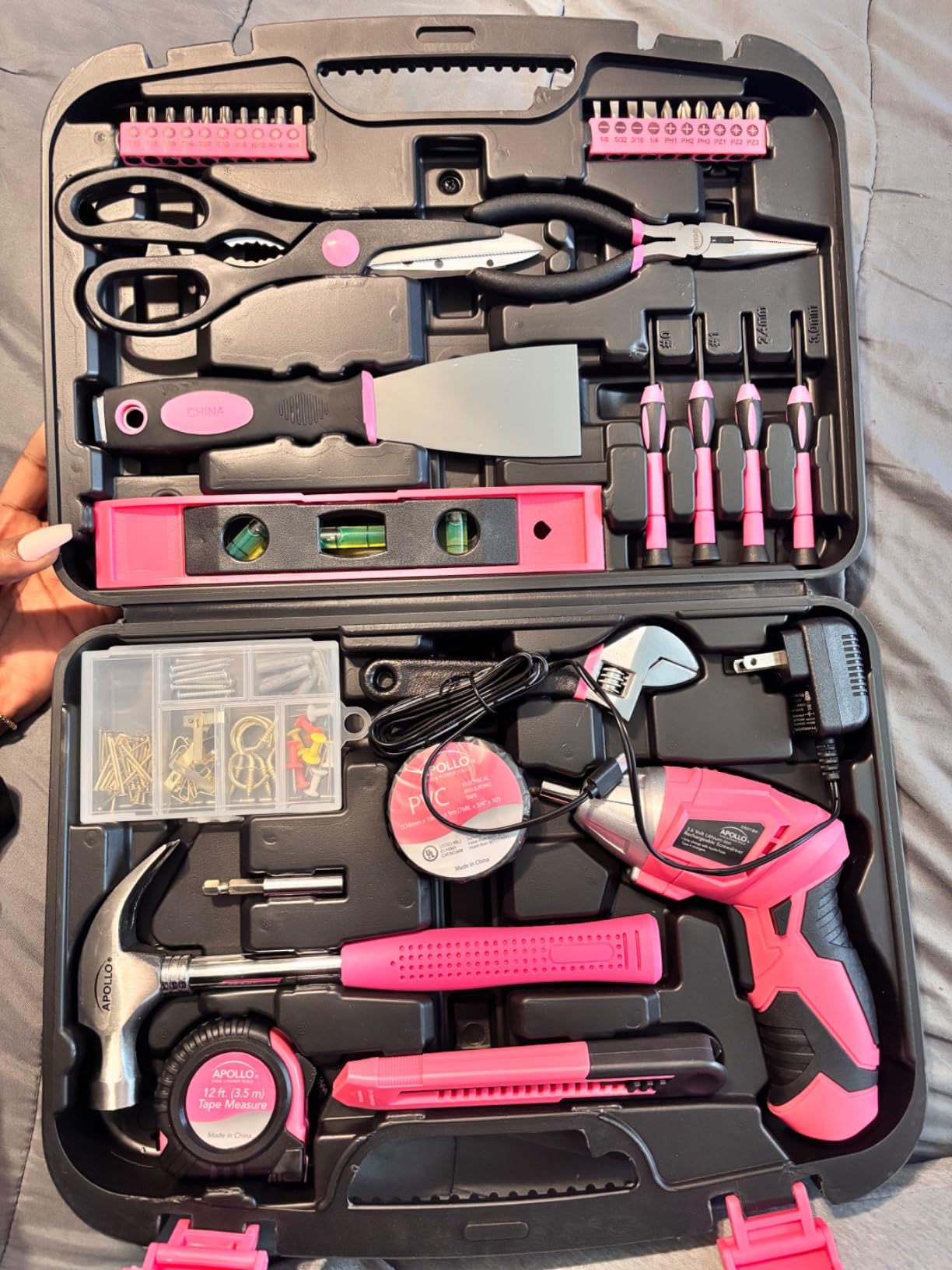 Apollo Tools Original 39 Piece General Household Tool Set in Toolbox Storage Case with Essential Hand Tools for Everyday Home Repairs, DIY and Crafts - Pink Ribbon - Pink - DT9706P - Customer Photo 1