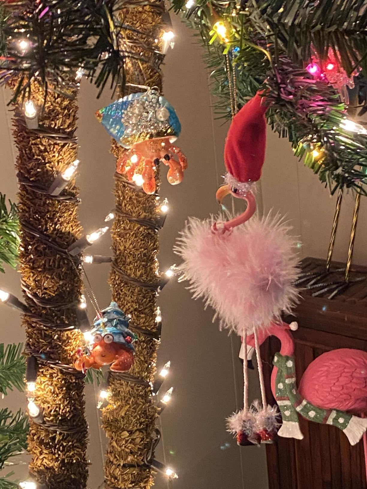 Pink Flamingo in Santa Hat and Feathers Christmas Holiday Ornament - Customer Photo 1
