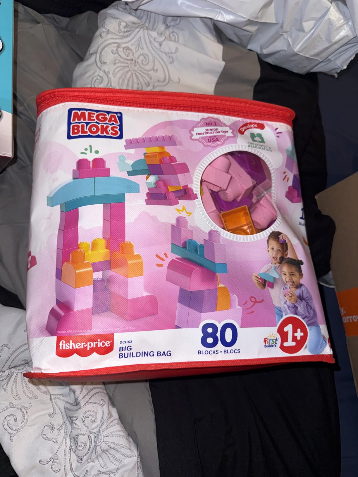 MEGA BLOKS First Builders Toddler Blocks Toys Set, Big Building Bag Collection with 80 Pieces and Storage, Pink, Ages 1+ Years - Customer Photo 1