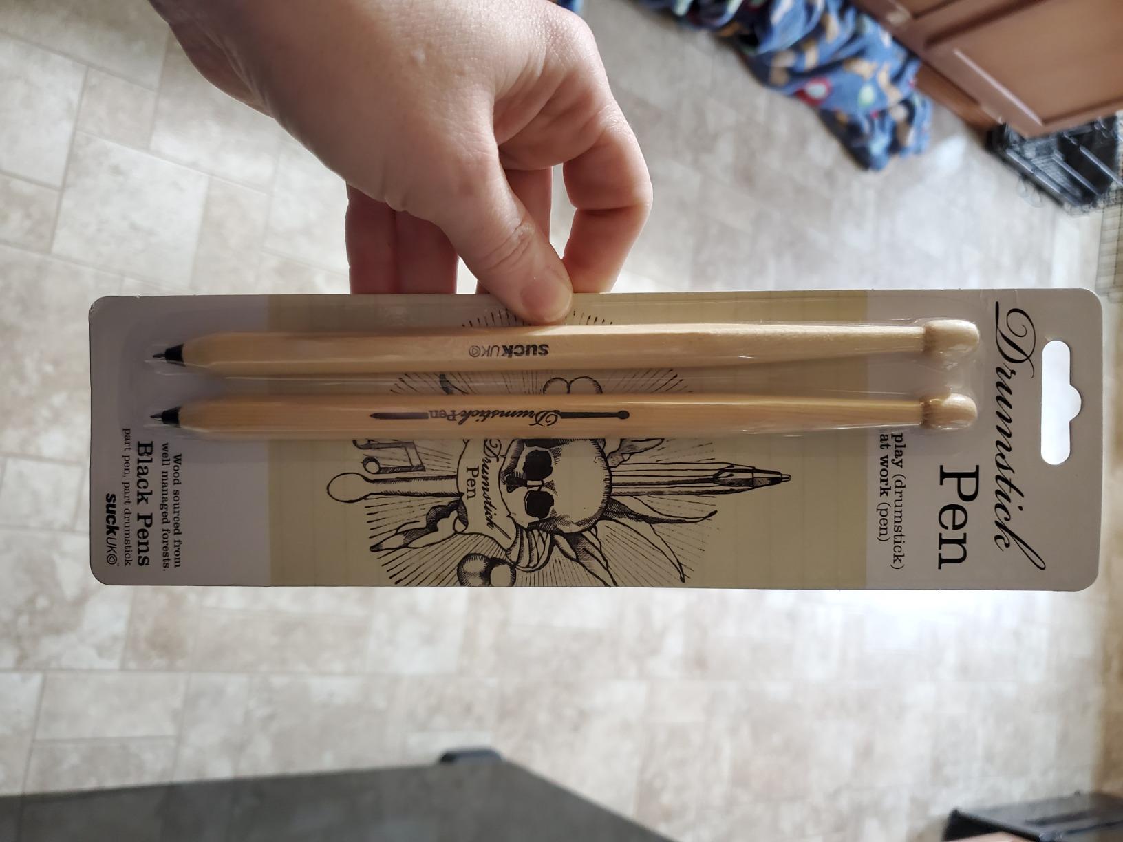 Suck UK Drumstick Pen - Drummer Gifts for Men - Gifts For Drummers - Drum Accessories - Wooden Drumstick Shaped Pen - Music Stationery Supplies - Cool Drum Kit Ballpoint Pens - Set of 2 Black - Customer Photo 1