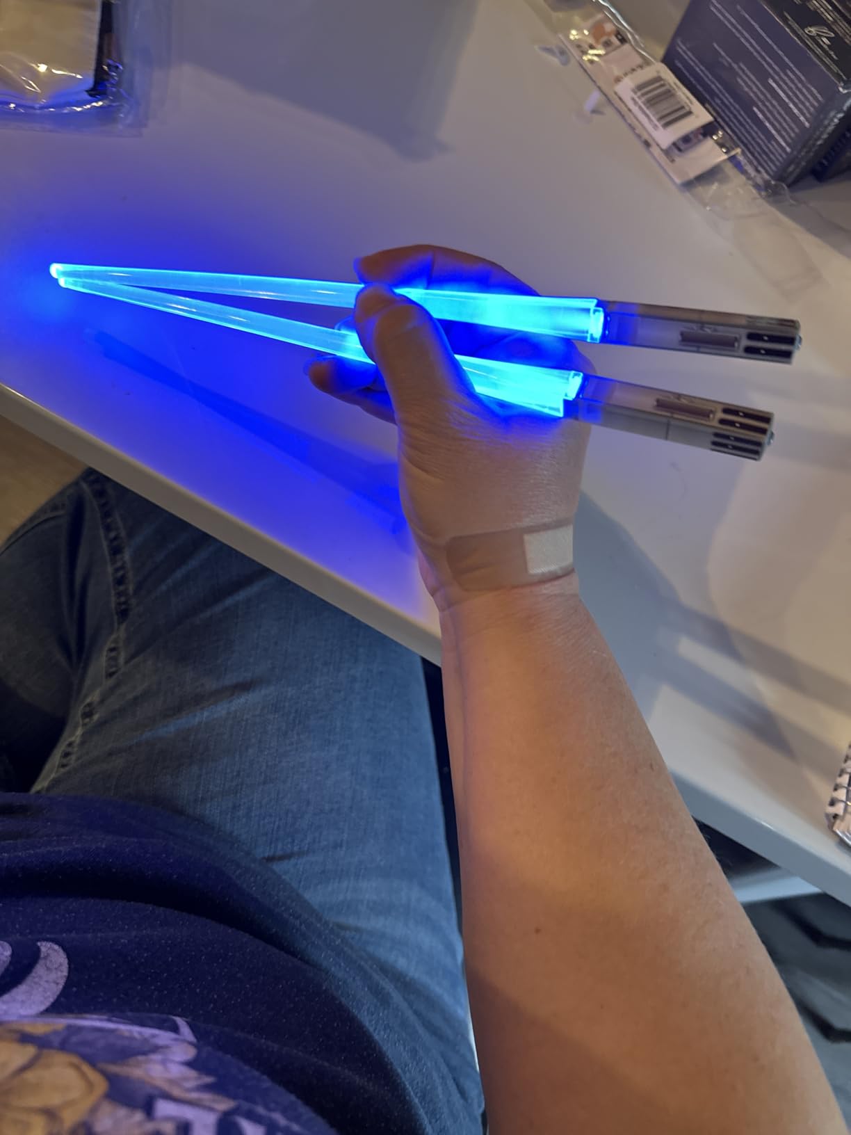 Lightsaber Chopsticks Light Up - LED Glowing Light Saber Star Wars Chop Sticks - Reusable Sushi Lightup Sabers Chopstick Set Of 1 Blue Pair - Customer Photo 1