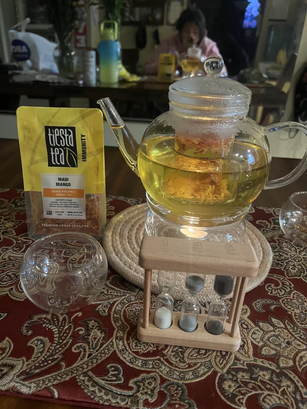 Teabloom Complete Glass Tea Set – Teapot (40 oz), Loose Tea Infuser, 4 Insulated Teacups, Tea Warmer with Candlelight, and 12 Flowering Teas – Elegant Blooming Tea Gift Set - Customer Photo 1