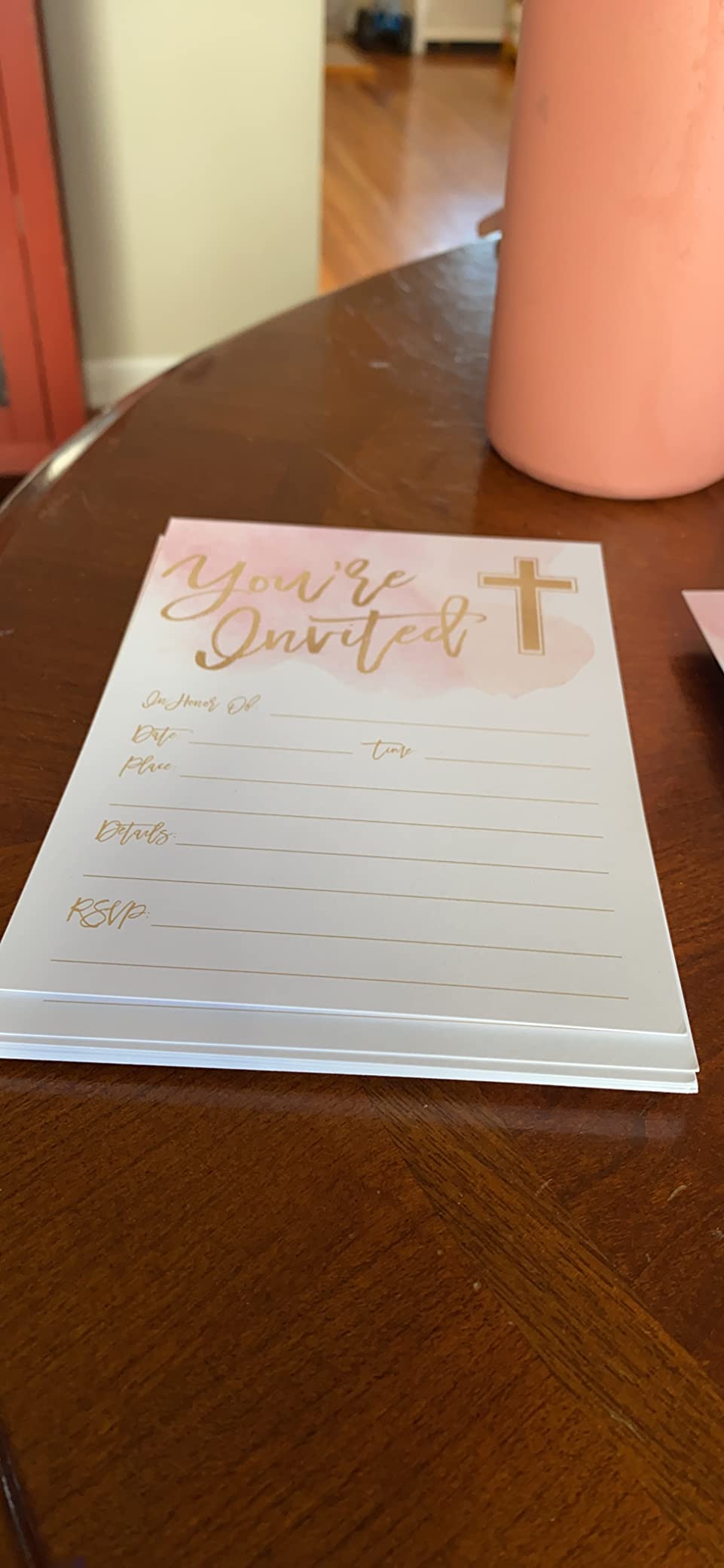 Hadley Designs 50 Pink Religious Invitations, Confirmation, Holy Communion, Baptism, Christening, Baby Dedication or Blessing, Reconciliation, 1st Communion Invites, Easter Party Invitation Cards - Customer Photo 1
