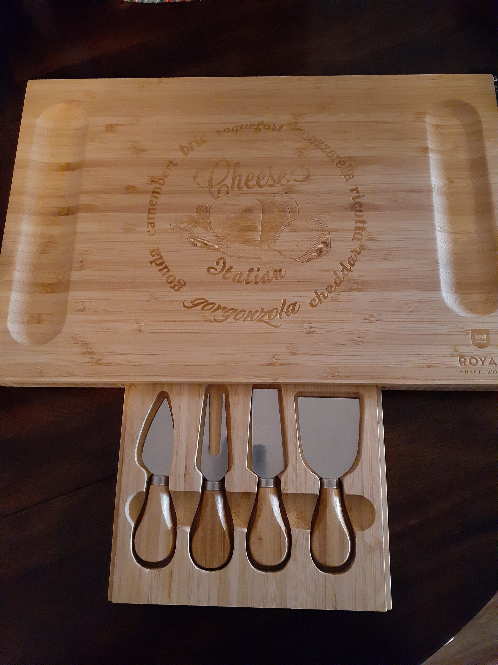 ROYAL CRAFT WOOD Charcuterie and Cheese Board - Large Bamboo Cheese Board - Serving Tray Platter - House Warming Gifts New Home, Gifts for Dad Fathers Day Dad Gifts from Daughter Son Wife - 15.5