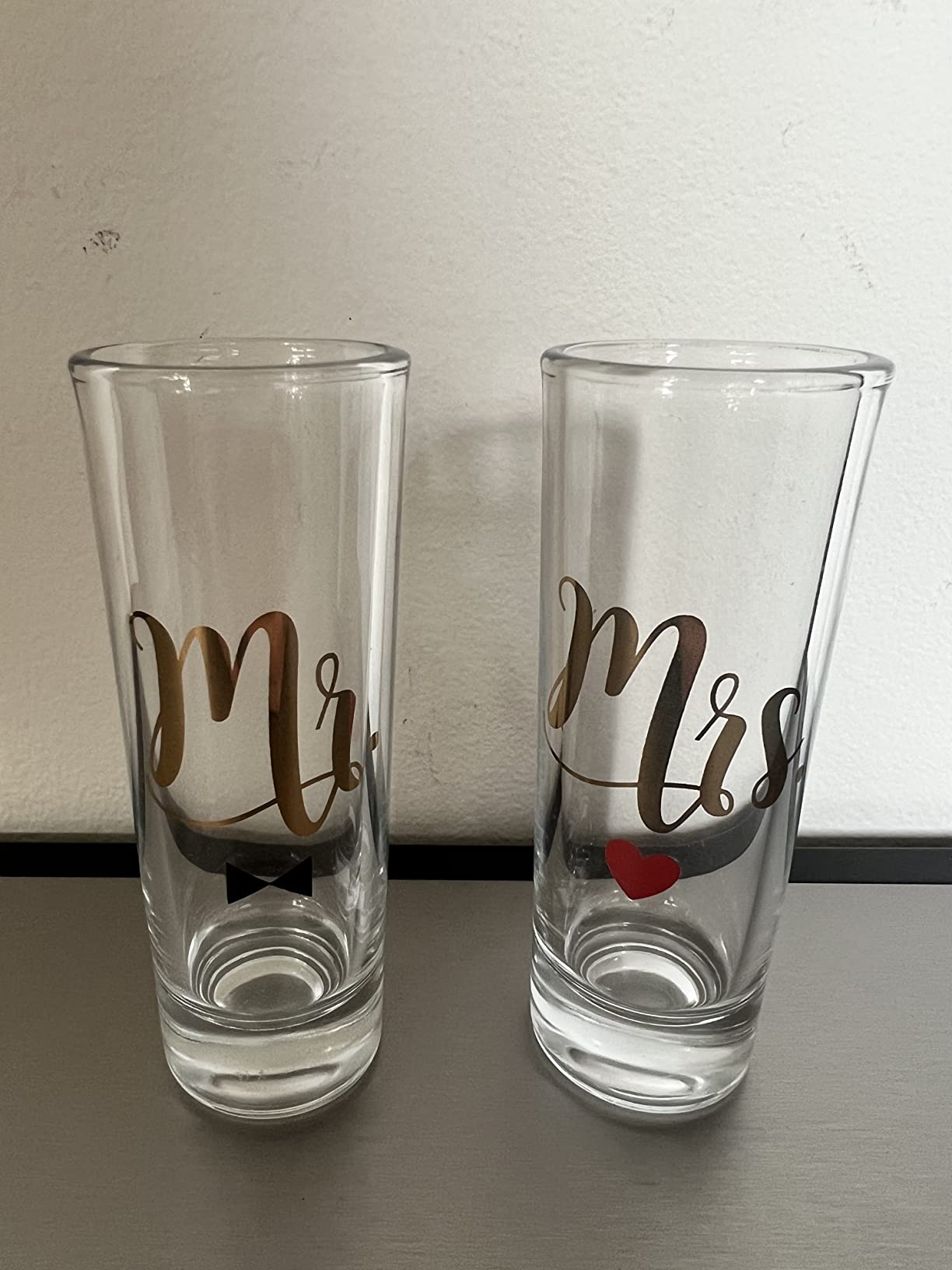 BLUE PANDA Mr & Mrs Shot Glasses - 2-Pack Clear 2 Oz Stemless - Bride & Groom Shot Glasses Set - Customer Photo 2