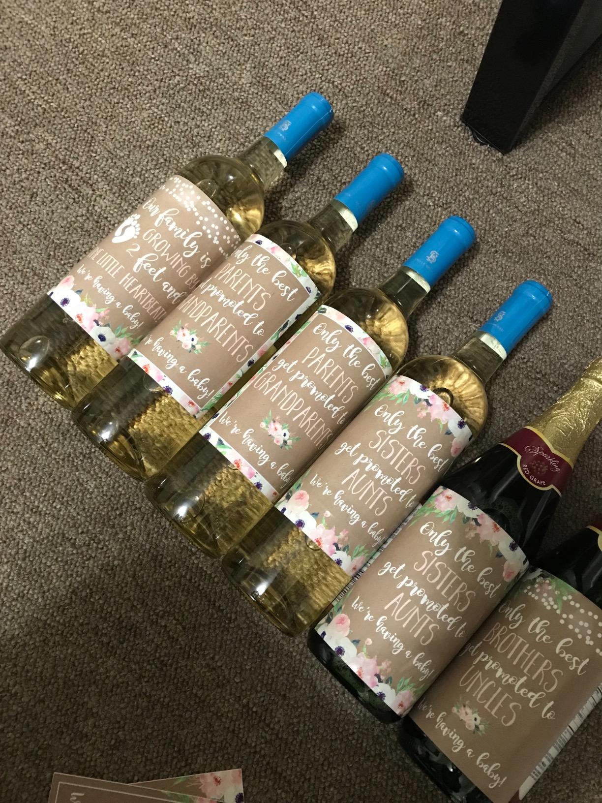 8 Pregnancy Announcement Gifts, Announcing New Baby Reveal, Funny Wine Bottle Labels or Stickers For Parents to Grandparents, Brothers Sisters Promoted to Aunts Uncles, Surprise Best Friends Expecting - Customer Photo 5
