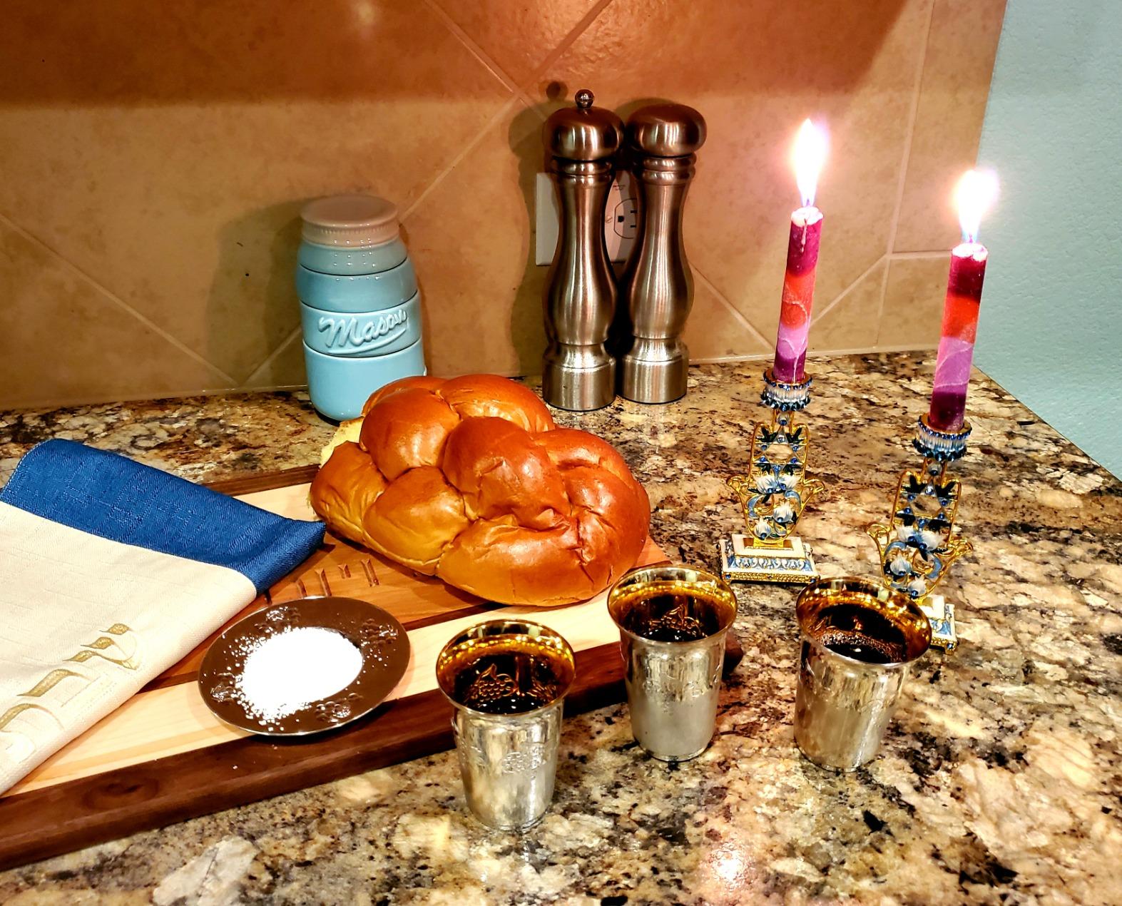 Matashi Hand-Painted Blue and Ivory Hamsa Design Shabbat Candlesticks Candle Holder, Perfect Bat Mitzva Present, Gold-Plated Pewter, Personal or Religious Use - Customer Photo 2