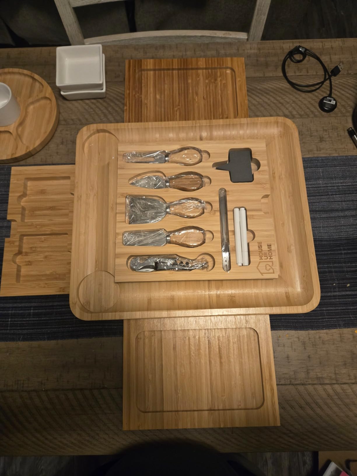 Large Bamboo Charcuterie Board Gift Set – 4 Hidden Drawers, Cheese Knives, Ceramic Bowls & Plates – Perfect Christmas, Holiday, or Housewarming Gift Customer Review Large Bamboo Charcuterie Board Gift Set – 4 Hidden Drawers, Cheese Knives, Ceramic Bowls & Plates – Perfect Christmas, Holiday, or Housewarming Gift - Customer Photo 2