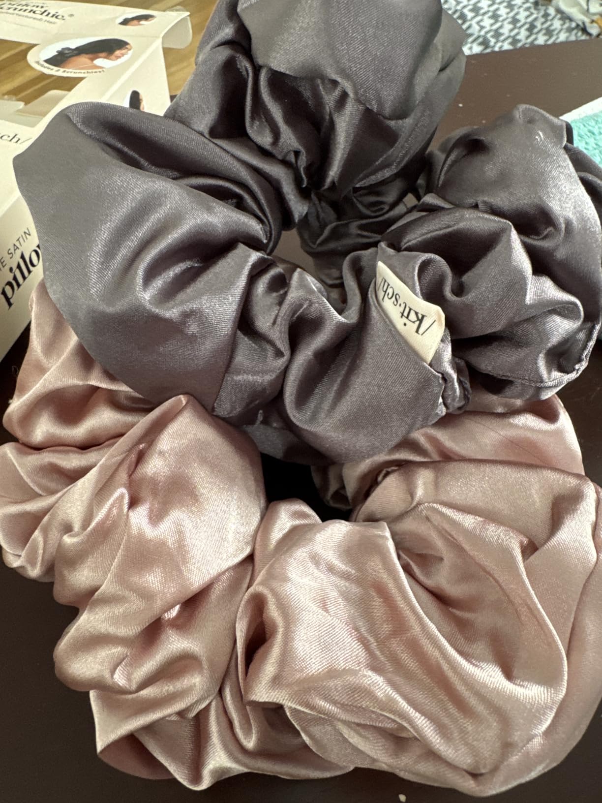 Kitsch Satin Scrunchies for Women – No Crease Hair Ties – Soft Satin Hair Scrunchies for Girls – Frizz Free, Gentle, Stylish Hair Accessories | Ideal Gifts for Women – Black, 5 pcs - Customer Photo 1